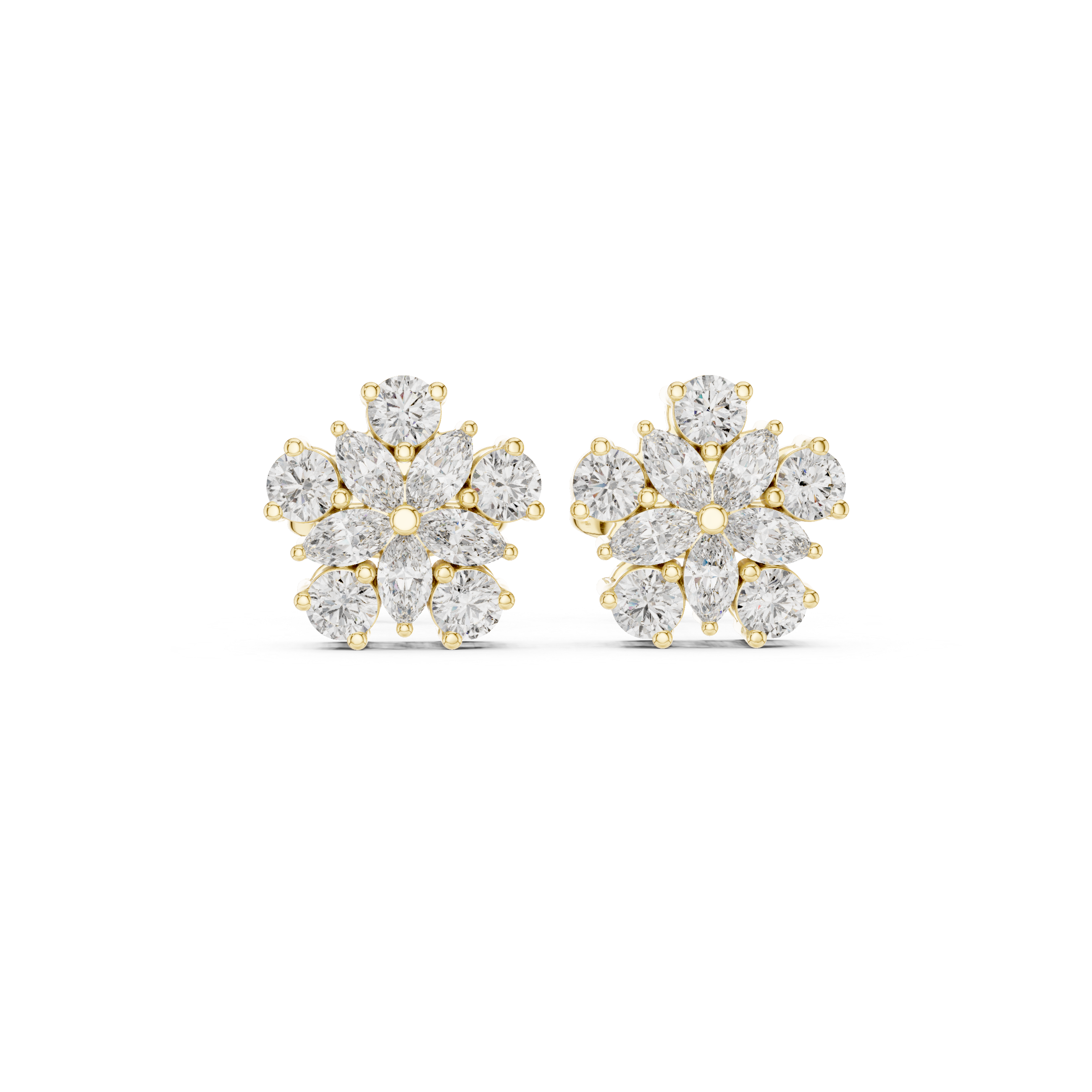 Marquise & Round Diamond Floral Cluster Stud Earrings