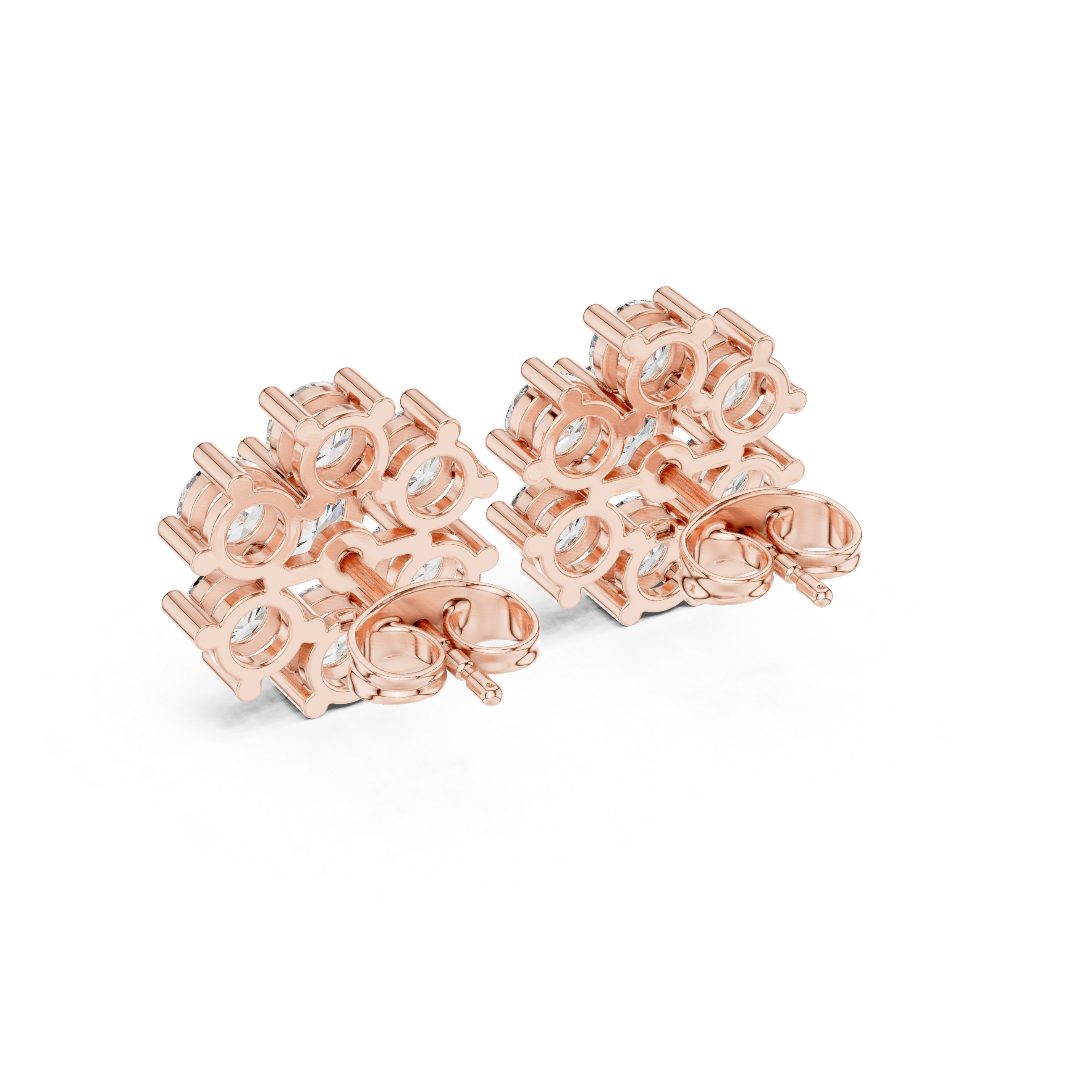 Round Cluster Diamond Floral Stud Earrings