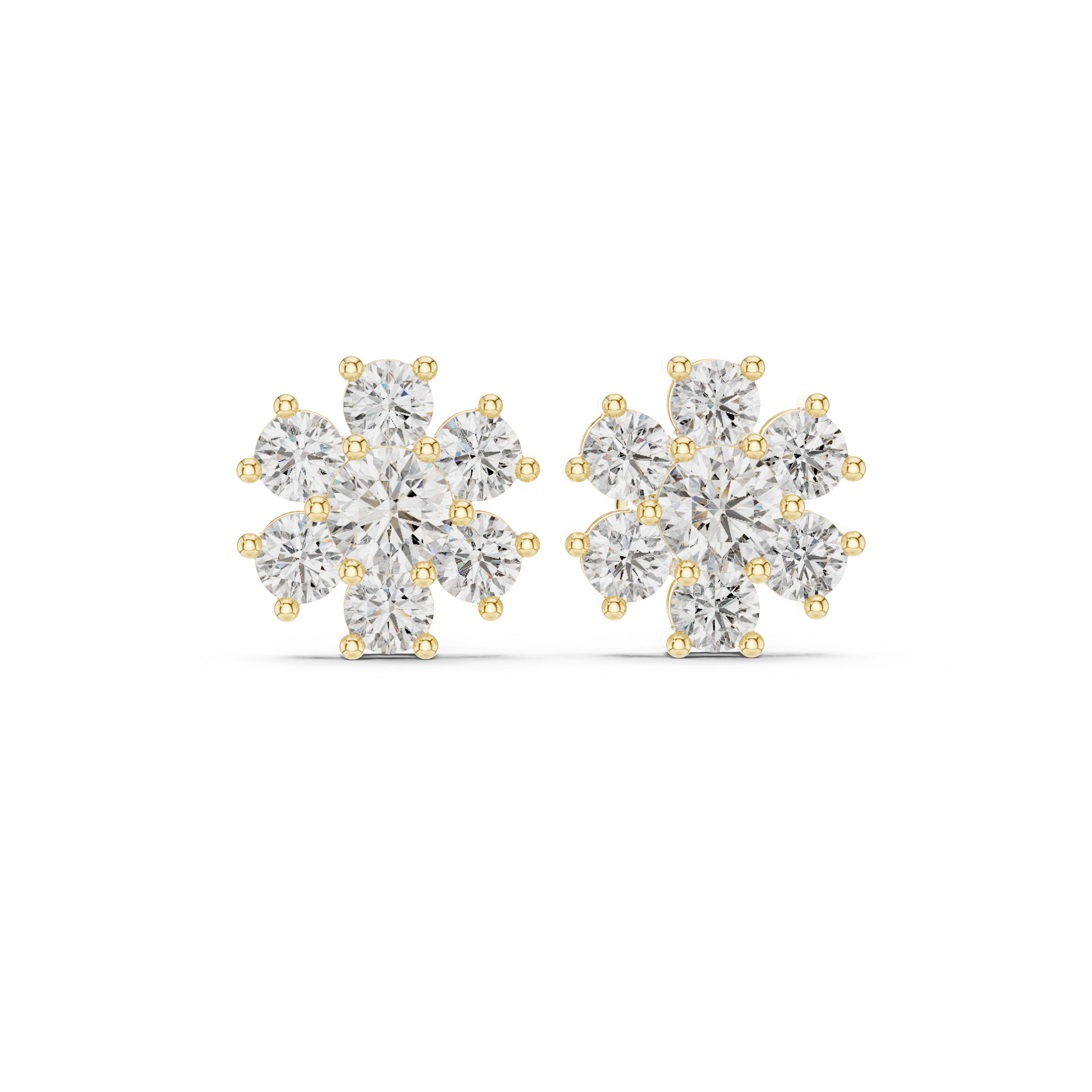 Round Cluster Diamond Floral Stud Earrings