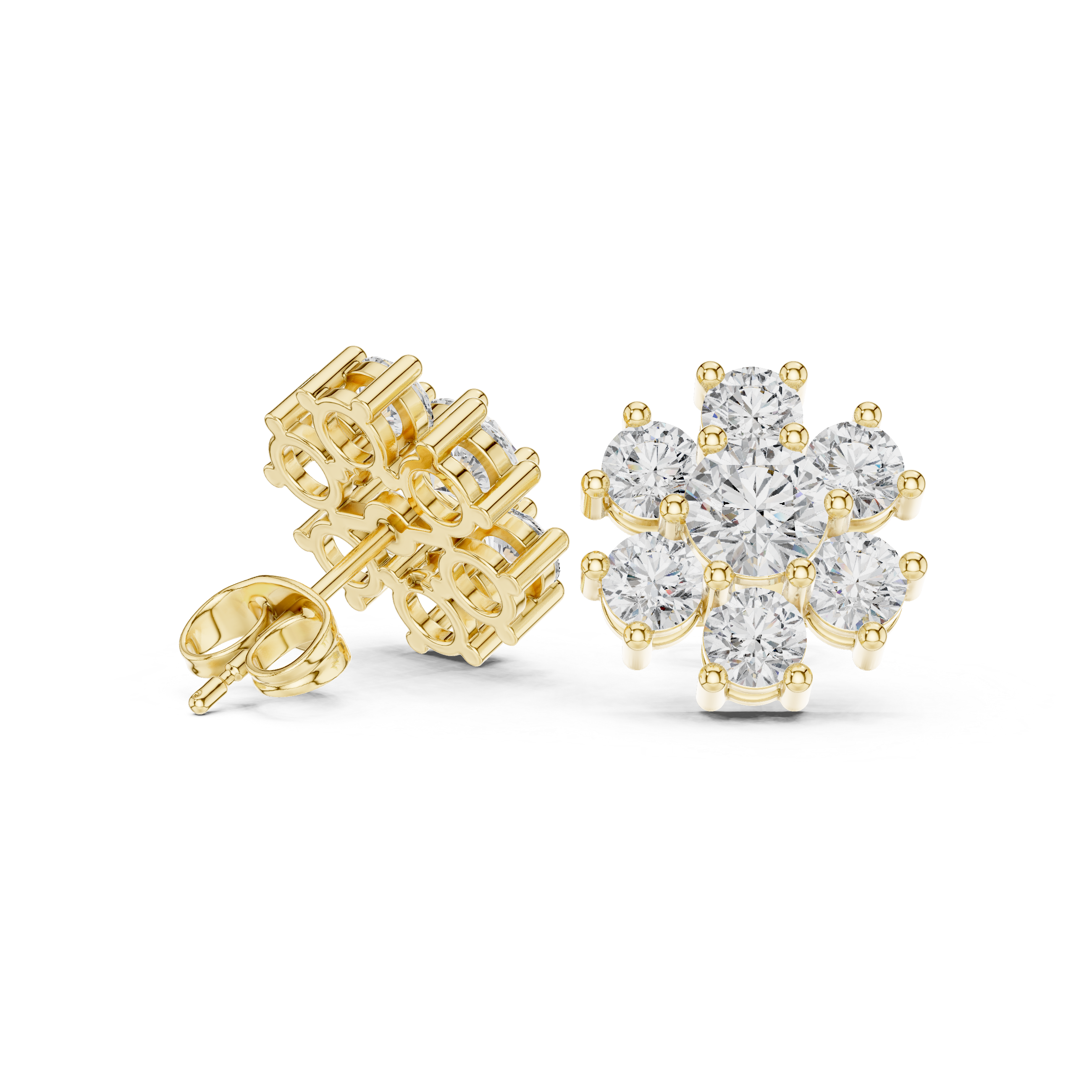 Round Cluster Diamond Floral Stud Earrings