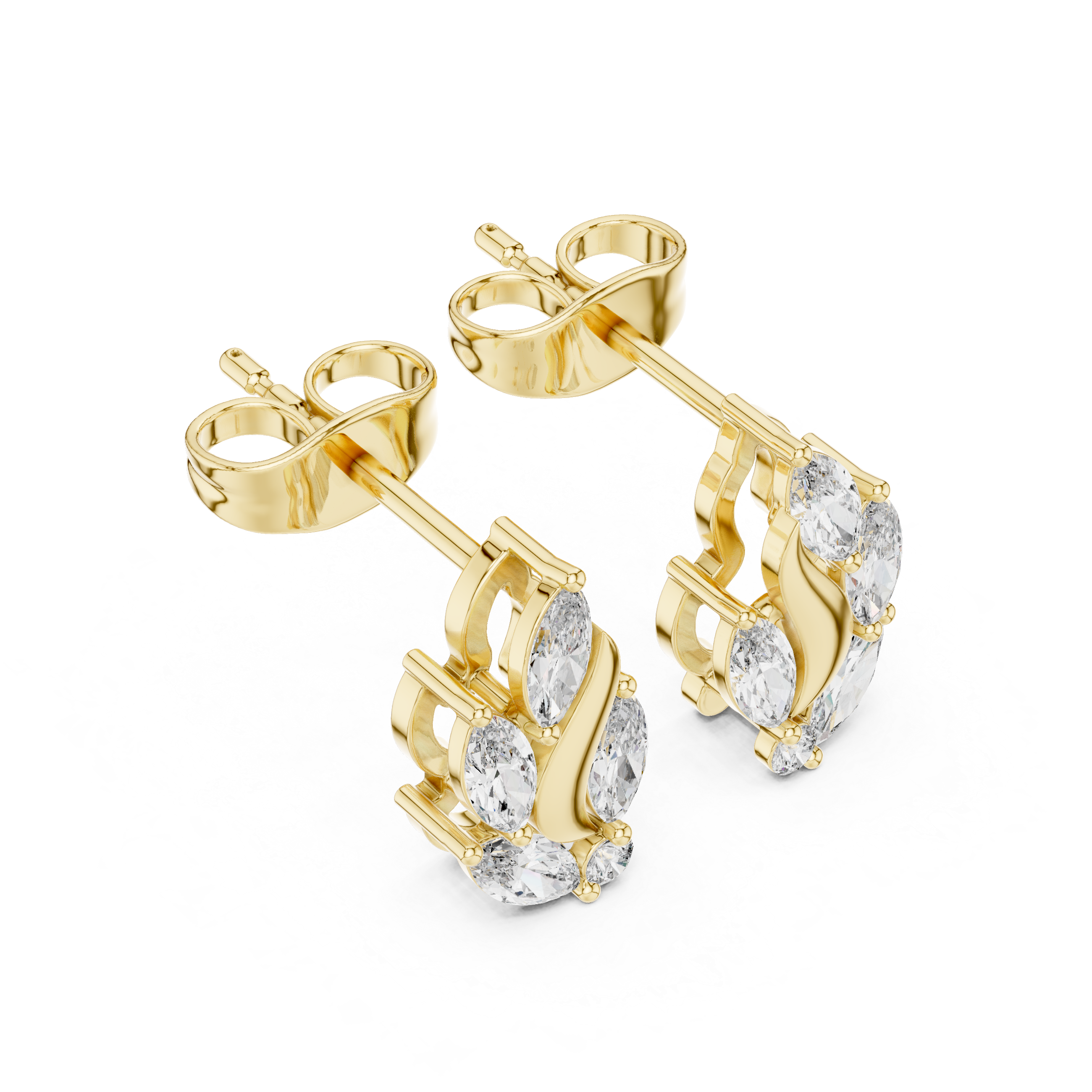 Curved Leaf Marquise Diamond Stud Earrings
