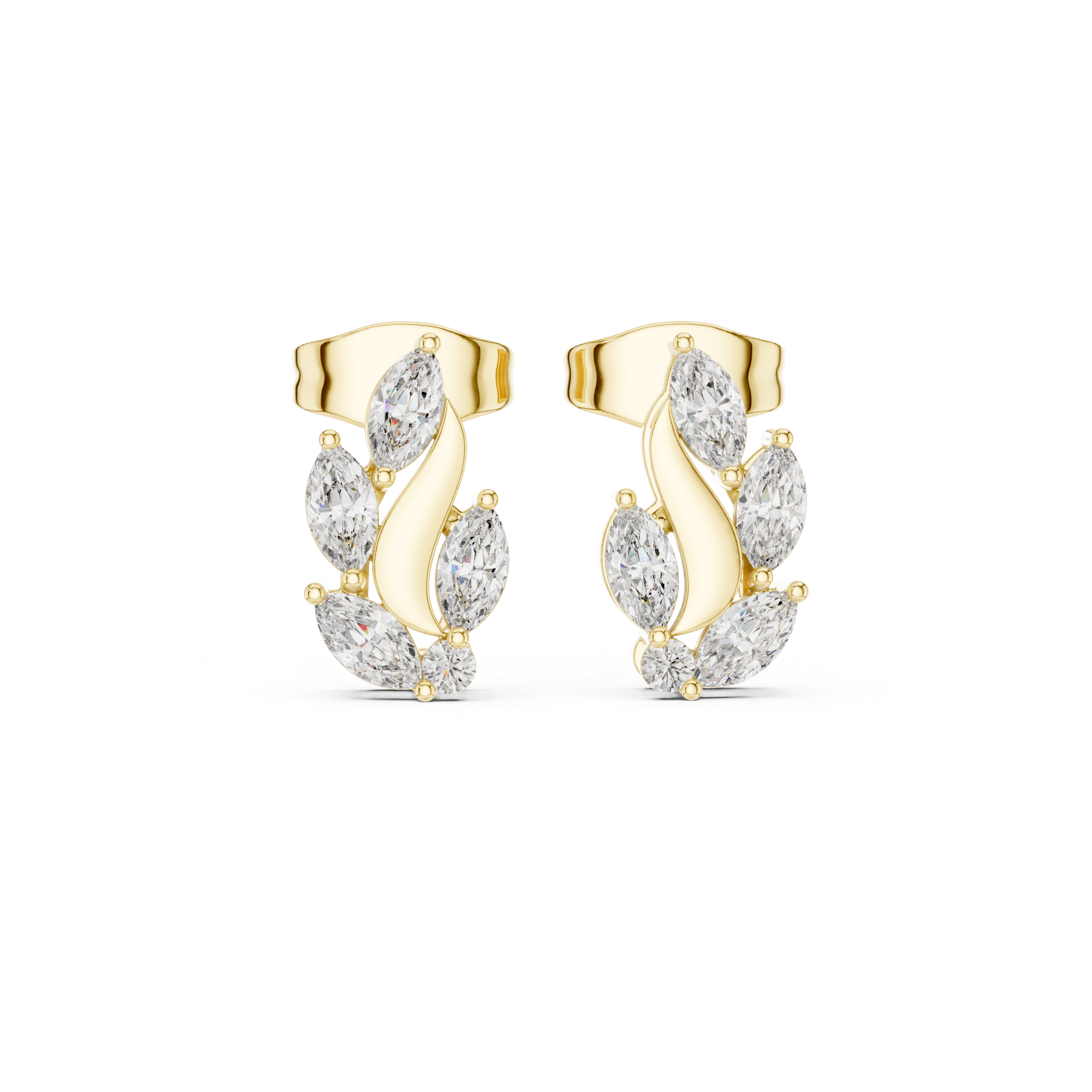 Curved Leaf Marquise Diamond Stud Earrings