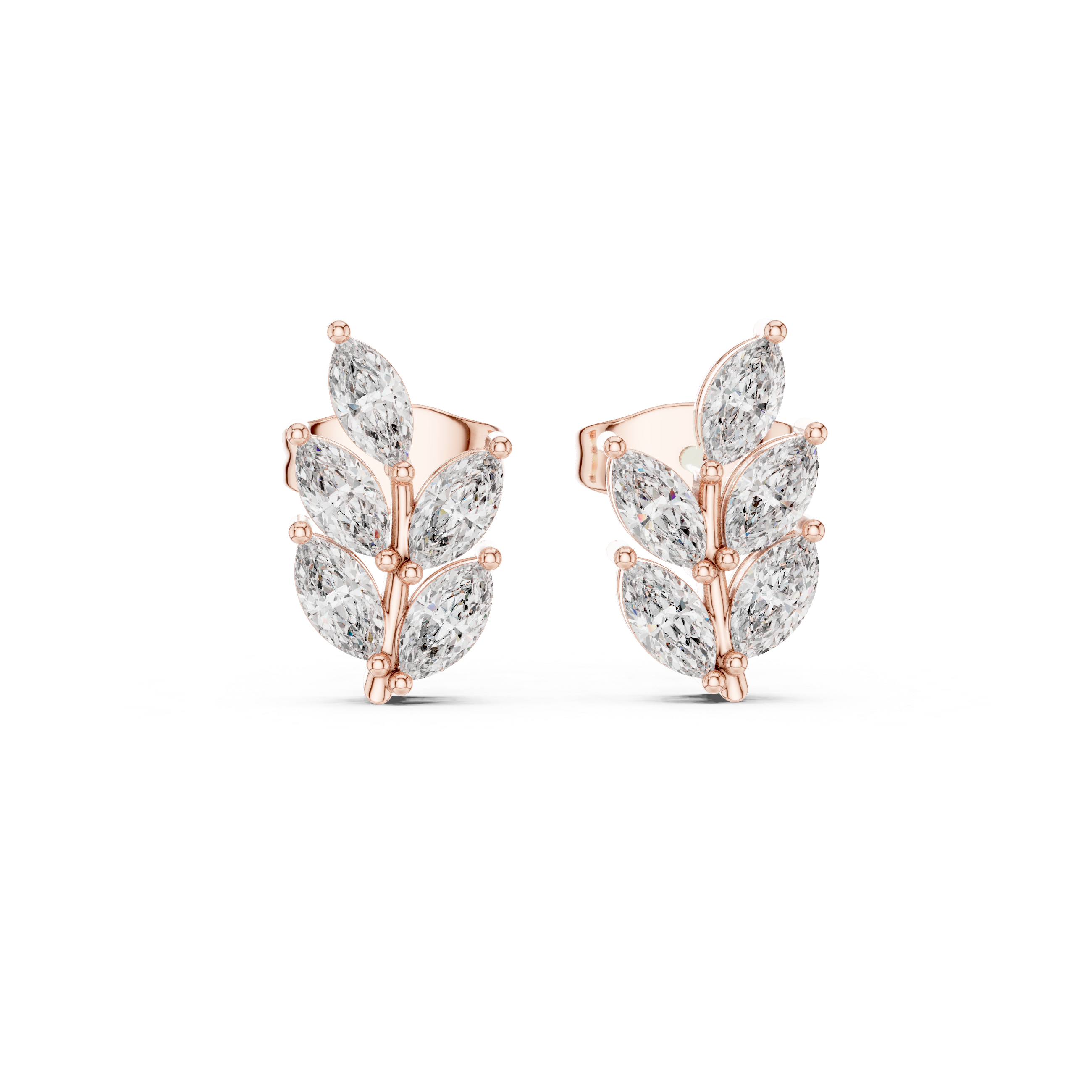 Marquise Diamond Leaf Stud Earrings
