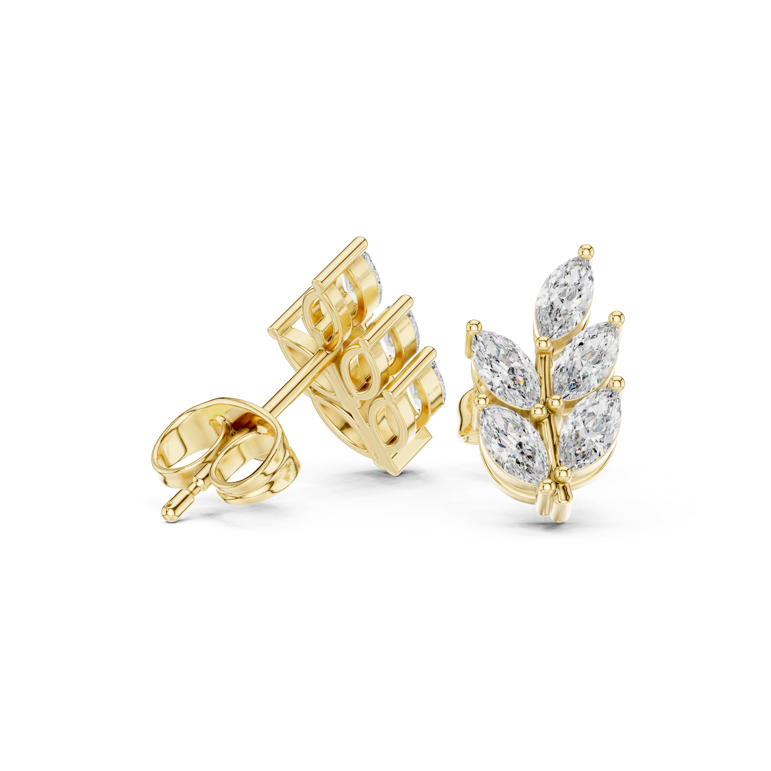 Marquise Diamond Leaf Stud Earrings