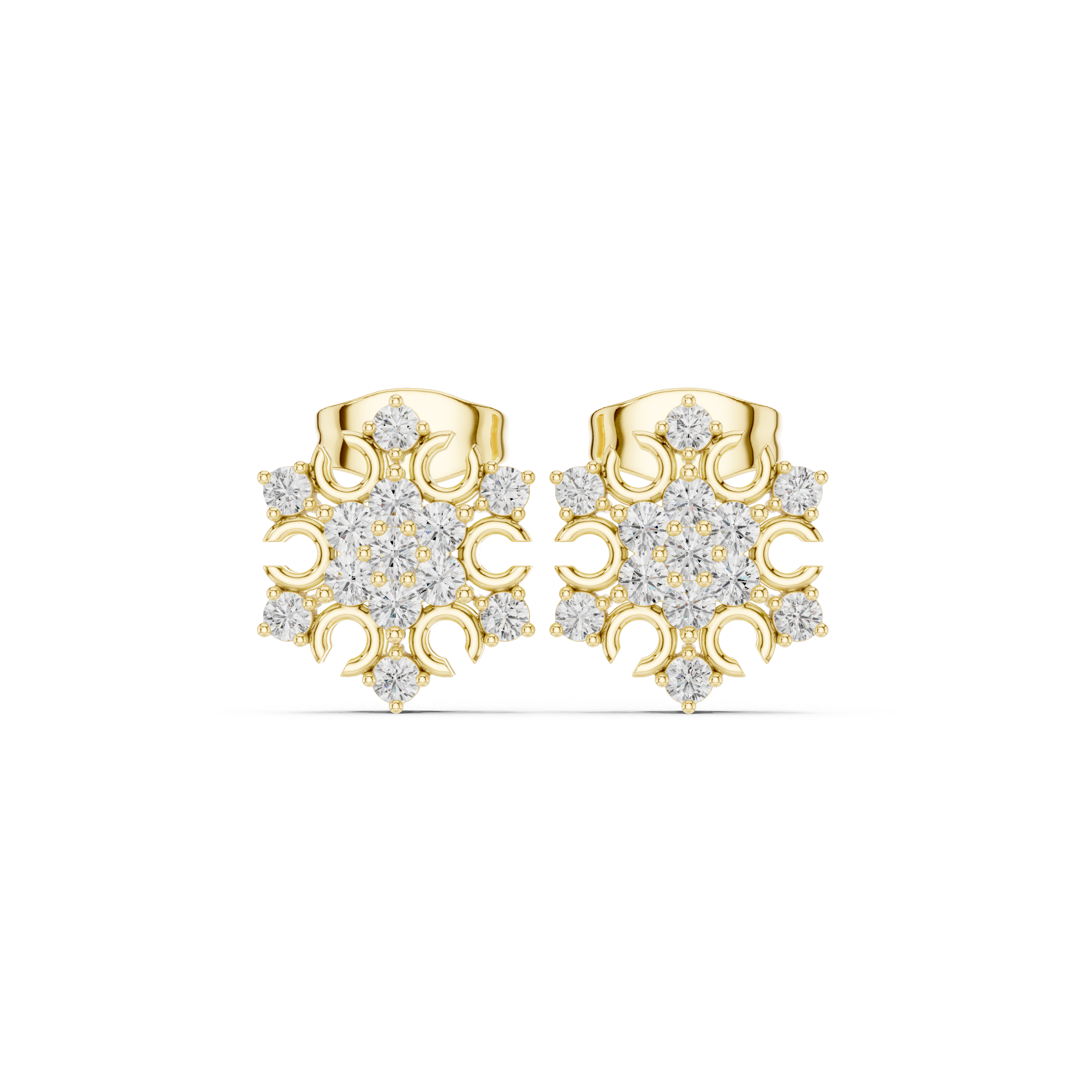 Ornate Floral Diamond Cluster Stud Earrings with Openwork Detail