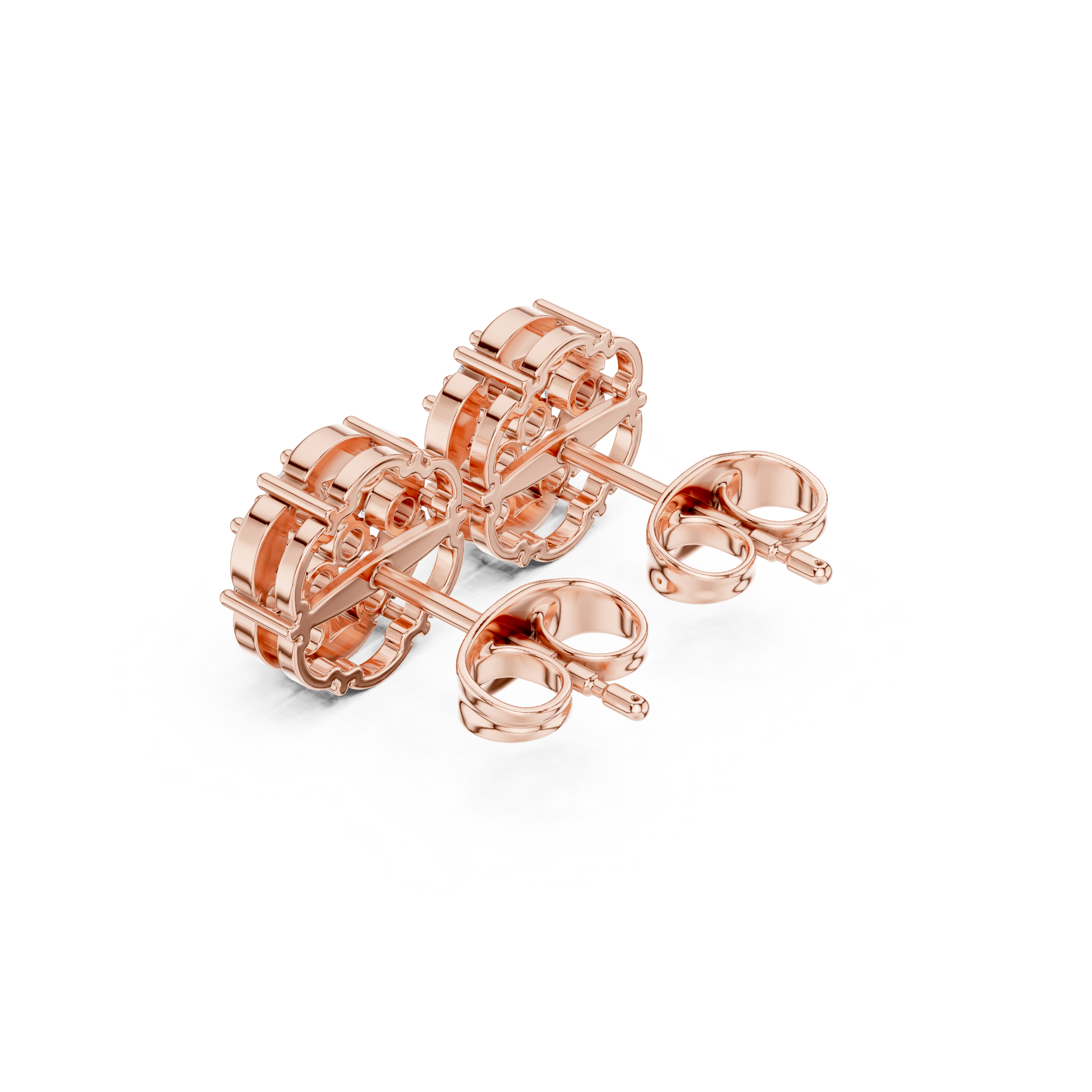 Round Diamond Cluster Stud Earrings with Marquise Accents