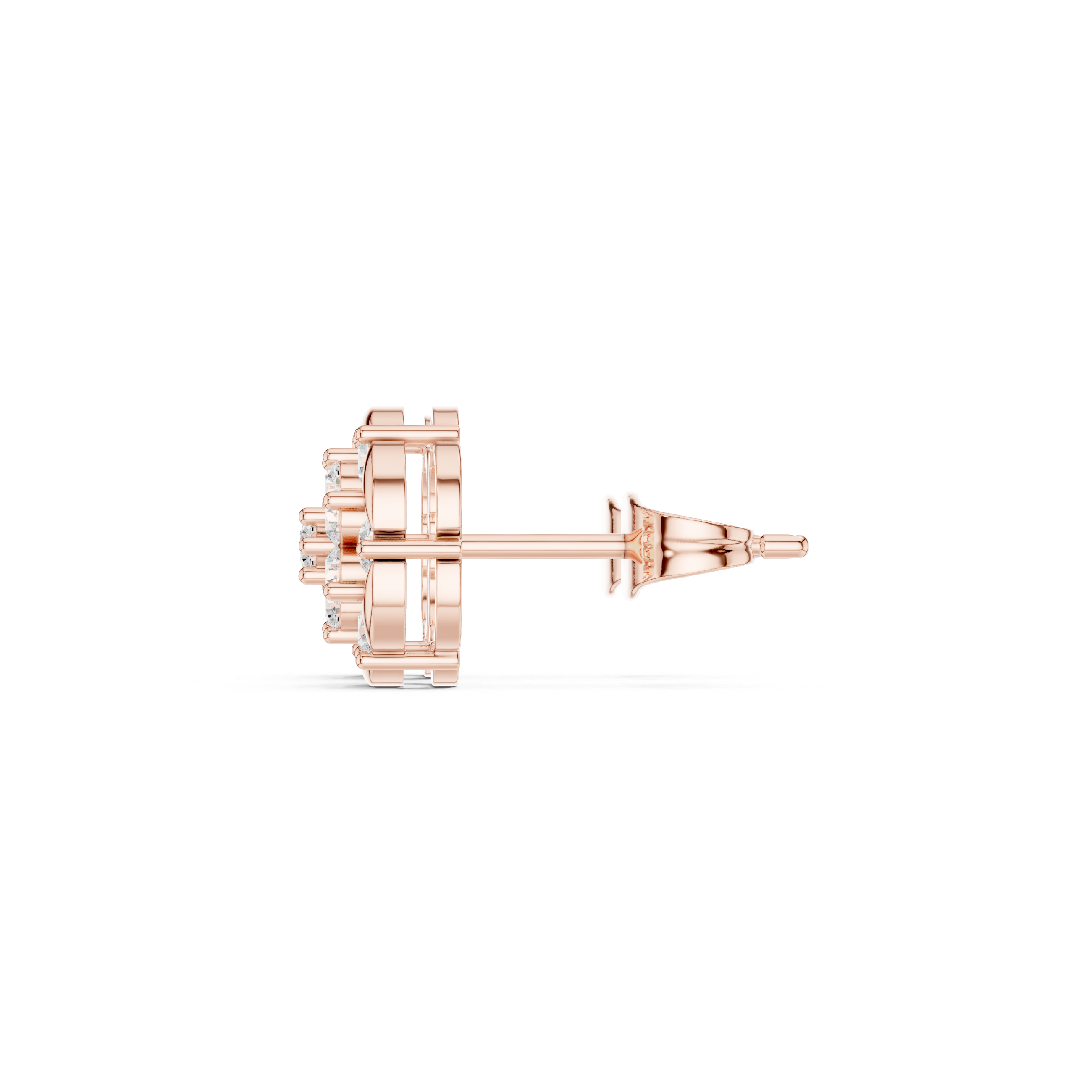 Round Diamond Cluster Stud Earrings with Marquise Accents