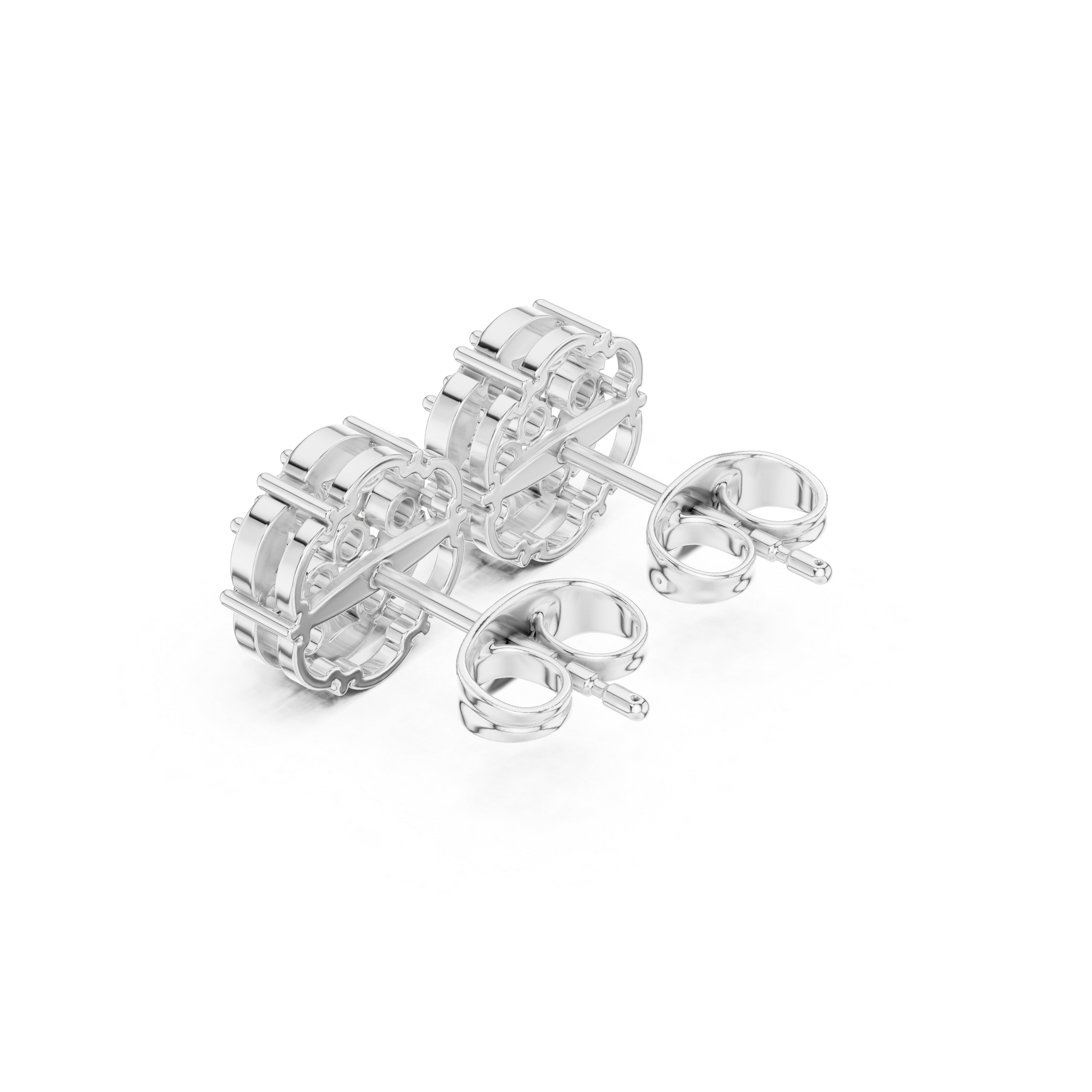 Round Diamond Cluster Stud Earrings with Marquise Accents