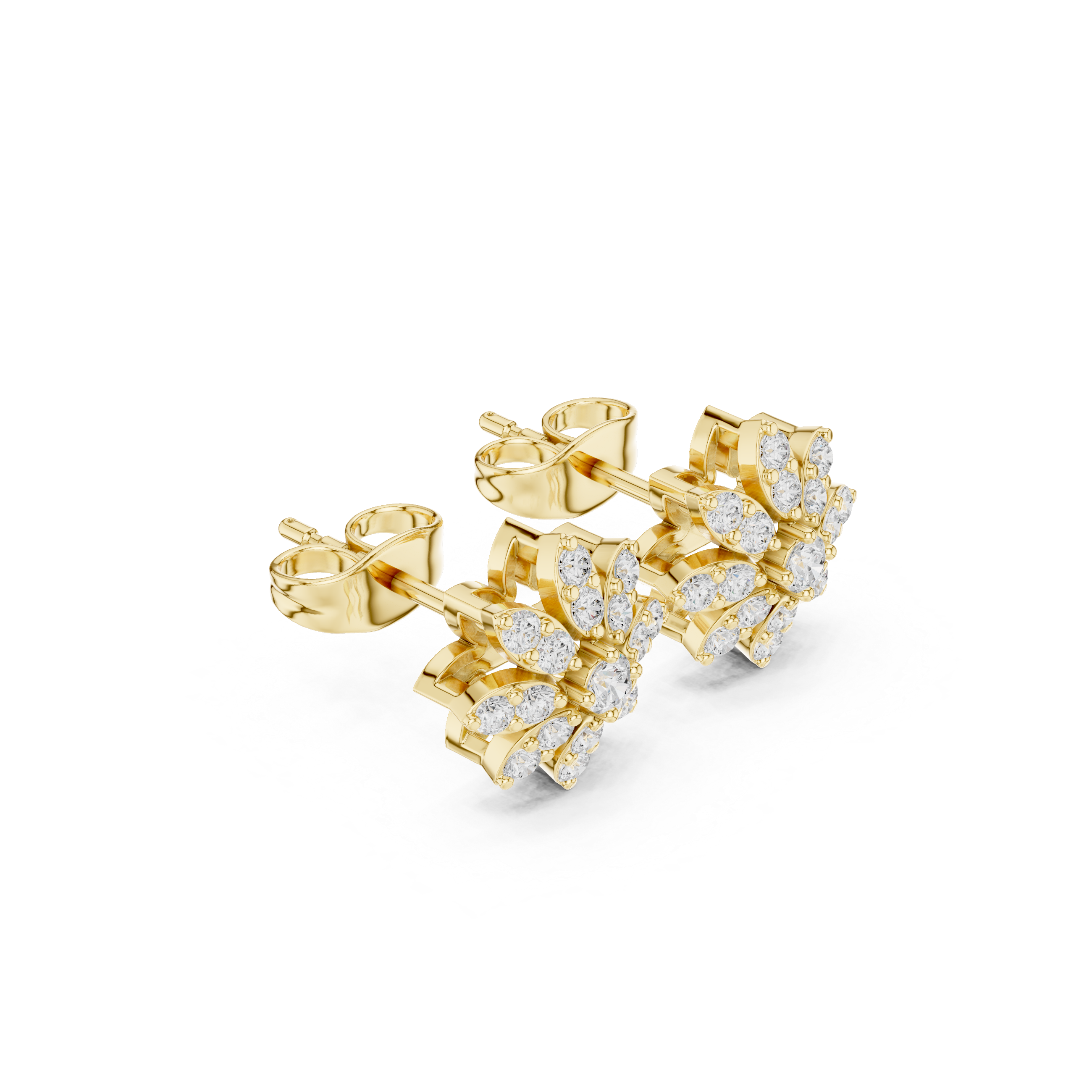 Floral Marquise & Round Diamond Cluster Stud Earrings