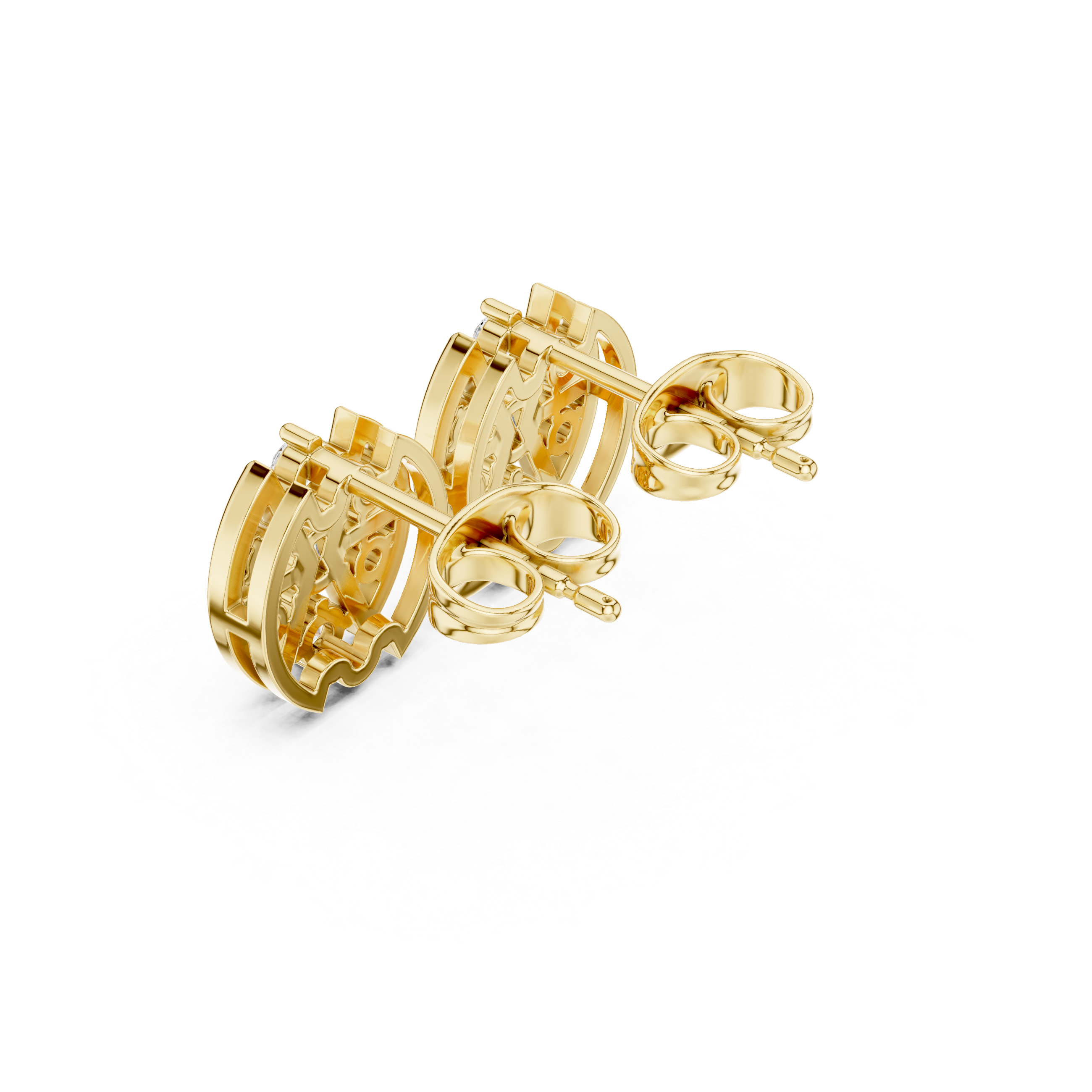 Round Diamond Cluster Stud Earrings with Openwork Petal Frame