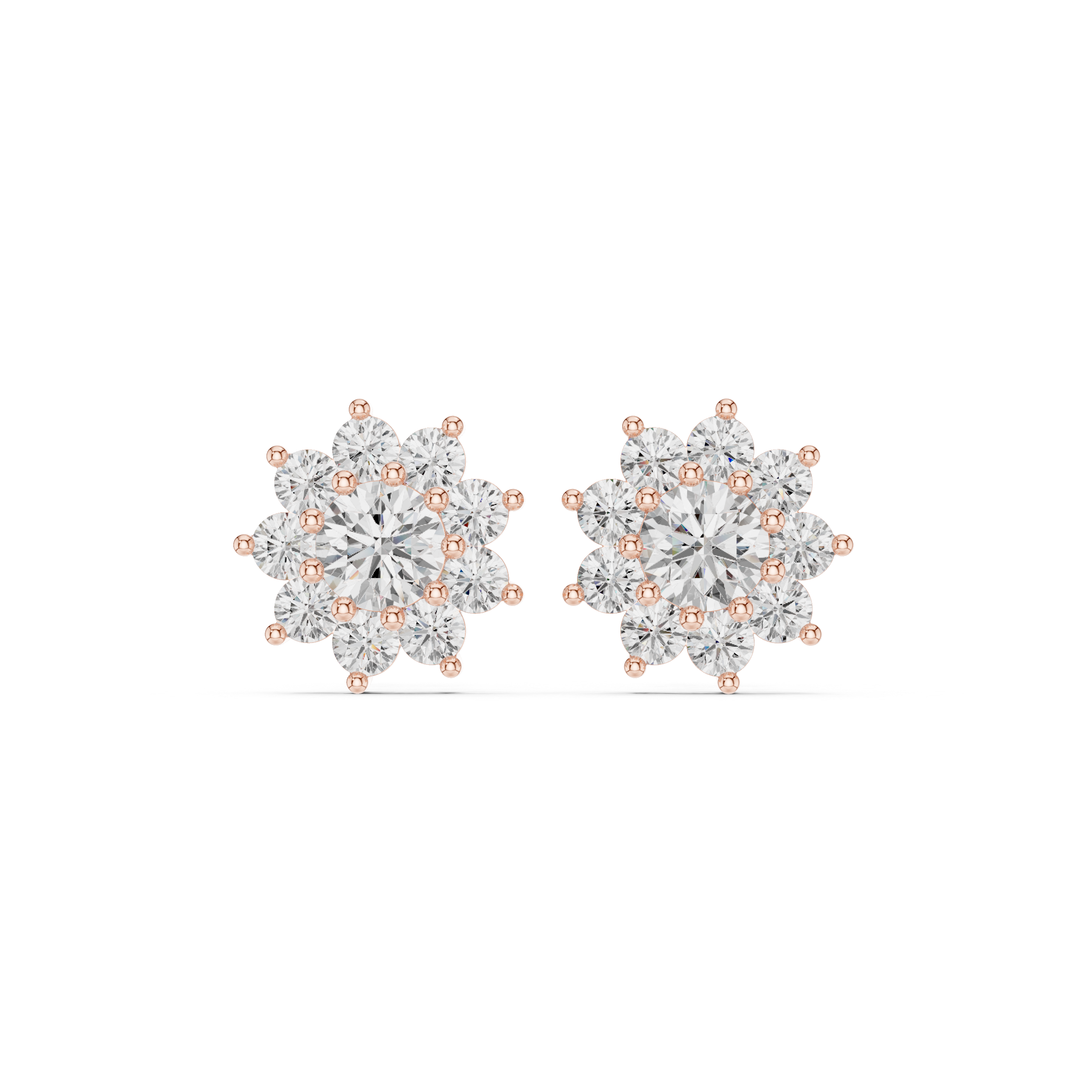Floral Halo Diamond Stud Earrings – Round Cluster Design