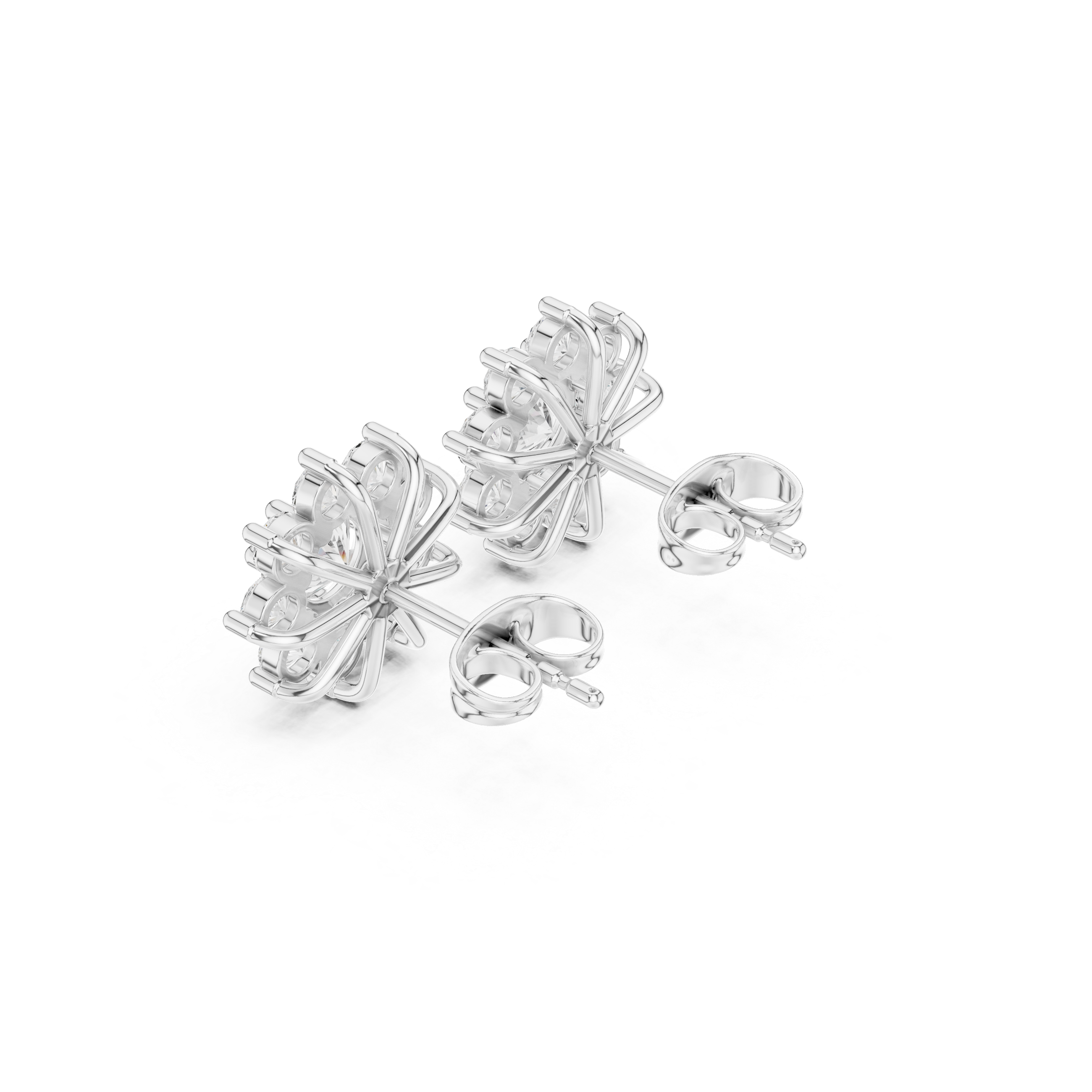 Floral Halo Diamond Stud Earrings – Round Cluster Design