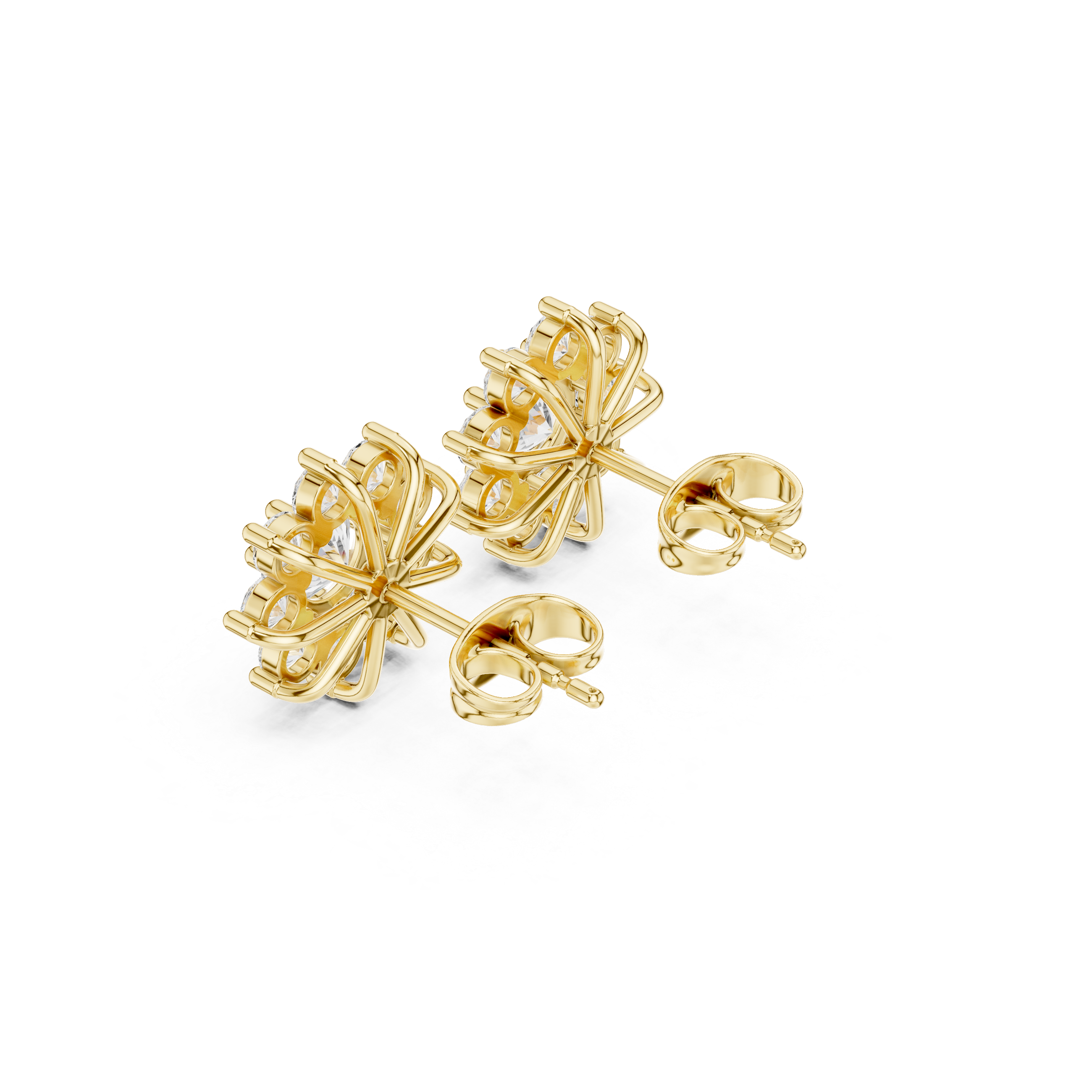 Floral Halo Diamond Stud Earrings – Round Cluster Design