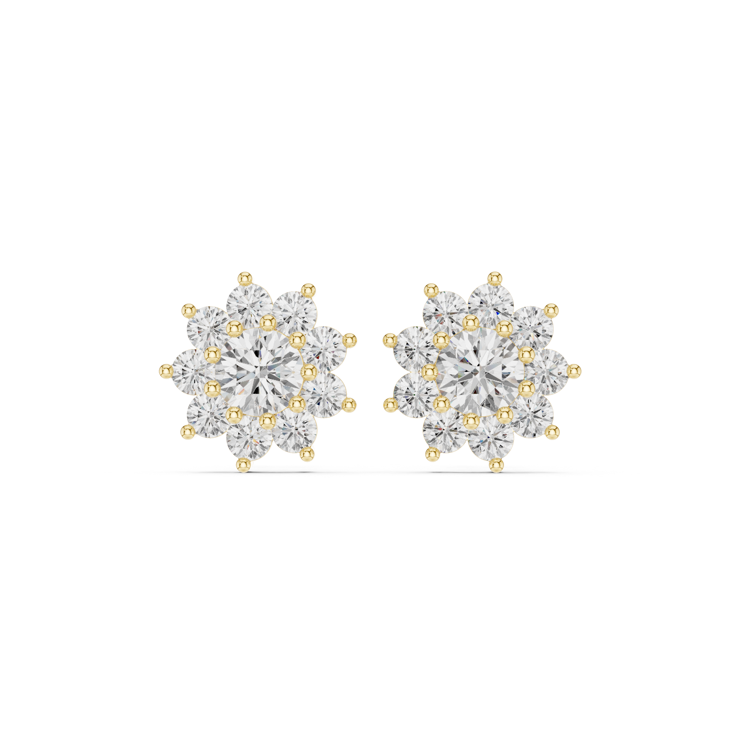 Floral Halo Diamond Stud Earrings – Round Cluster Design