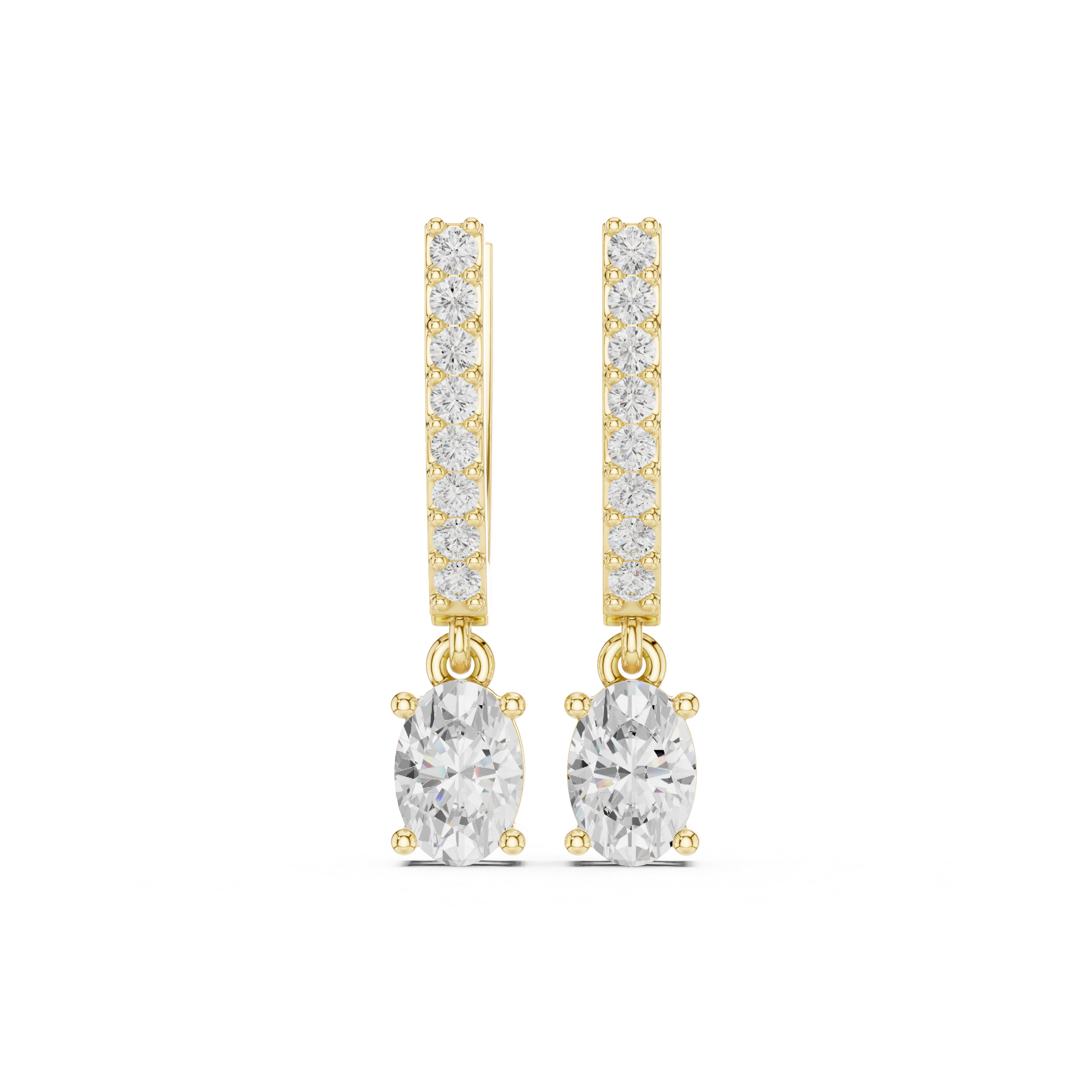 Oval Drop Diamond Dangle Earrings with Pavé Bar