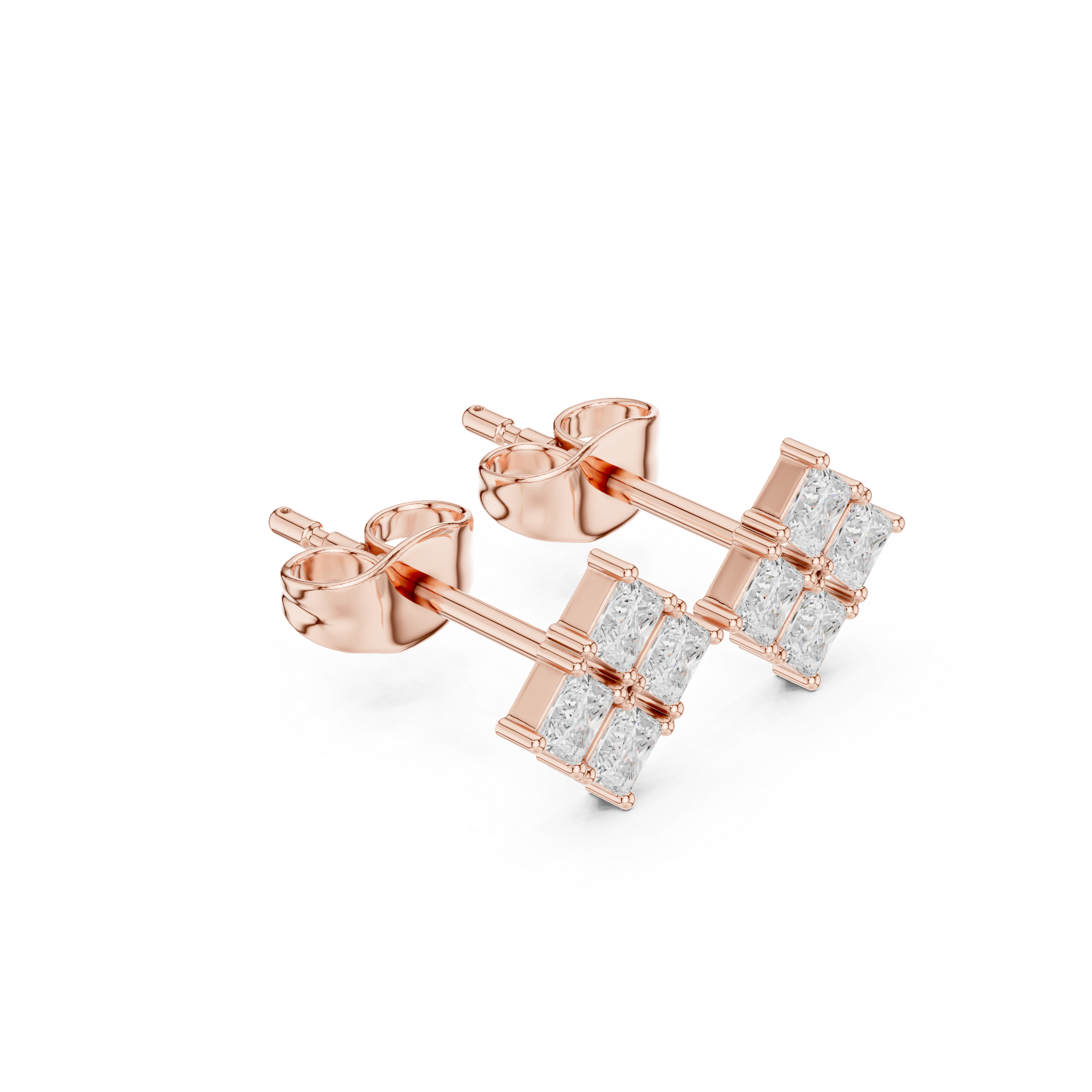 Princess Cut Cluster Diamond Stud Earrings