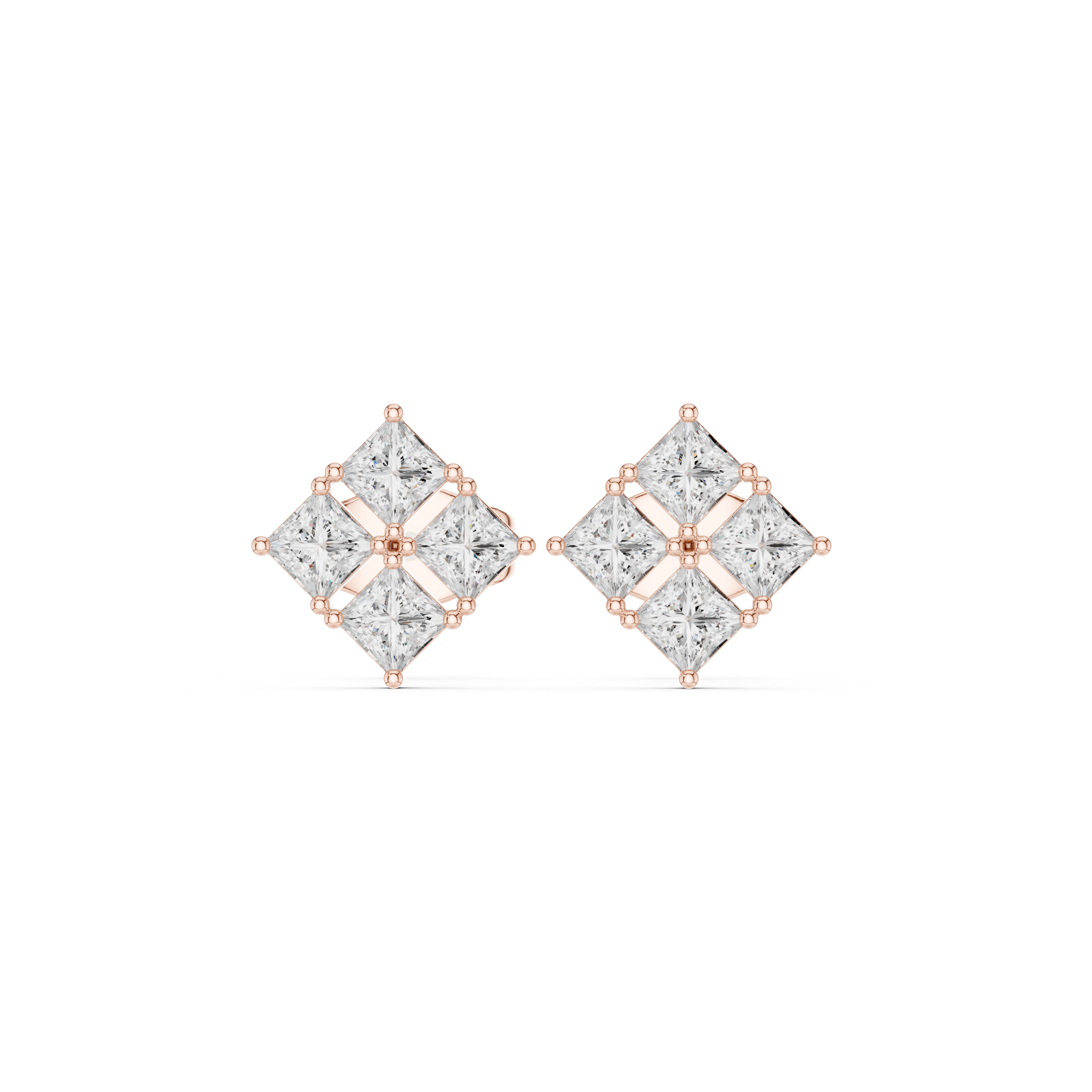 Princess Cut Cluster Diamond Stud Earrings