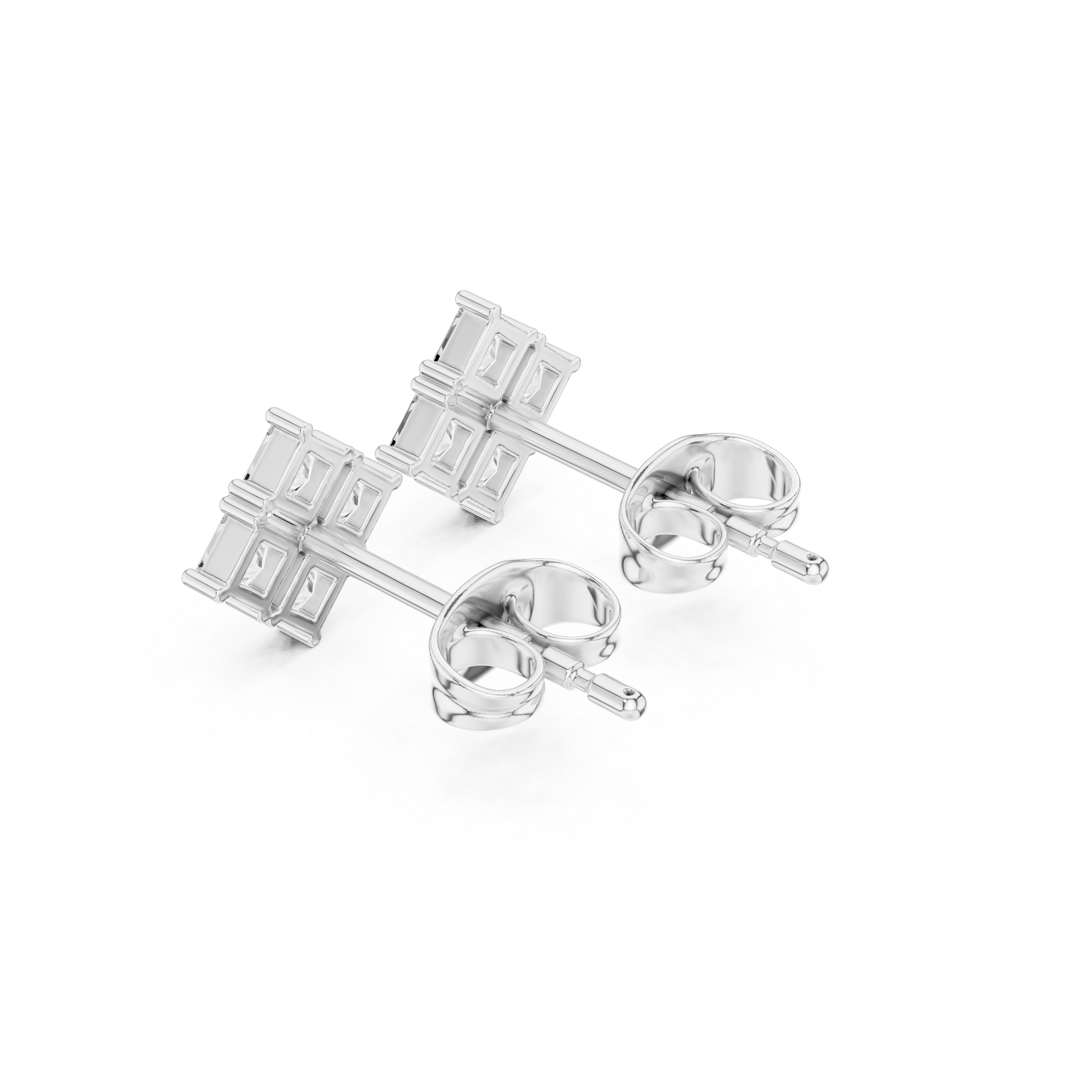 Princess Cut Cluster Diamond Stud Earrings