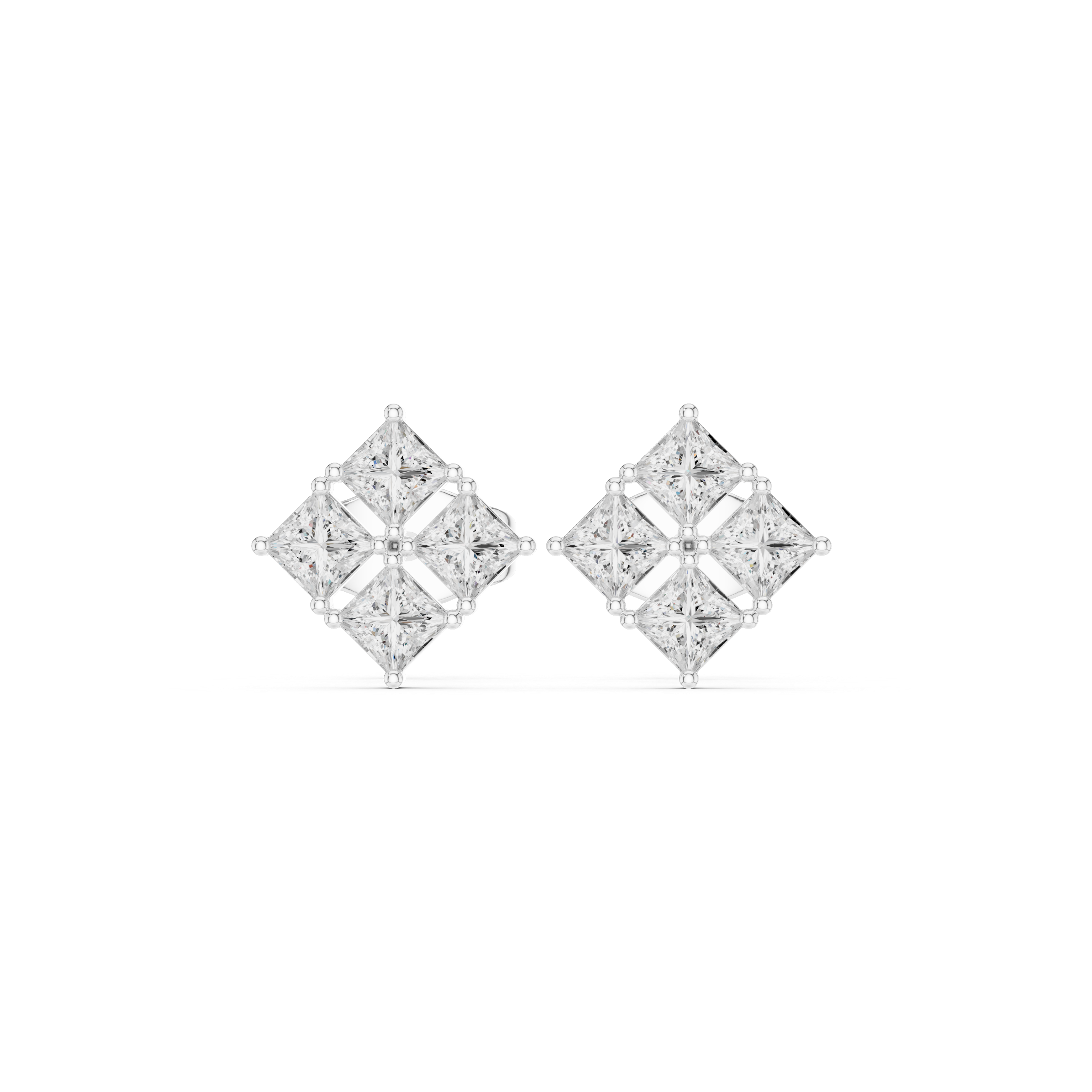 Princess Cut Cluster Diamond Stud Earrings