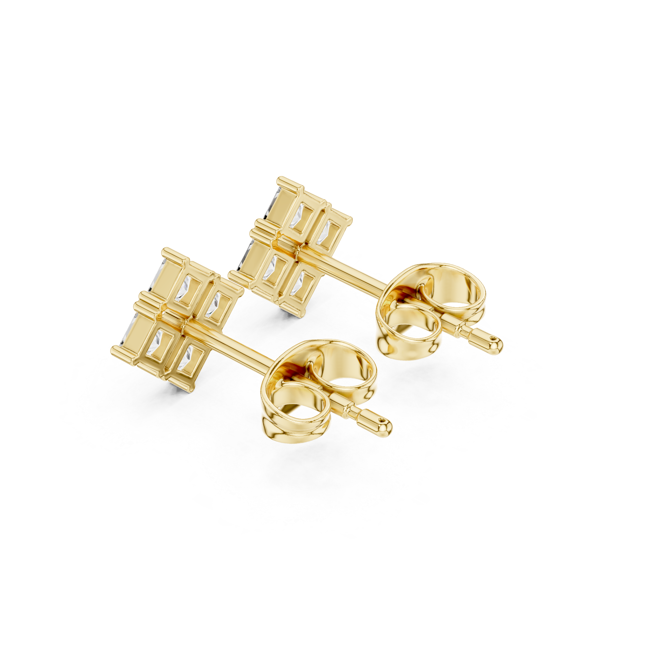 Princess Cut Cluster Diamond Stud Earrings