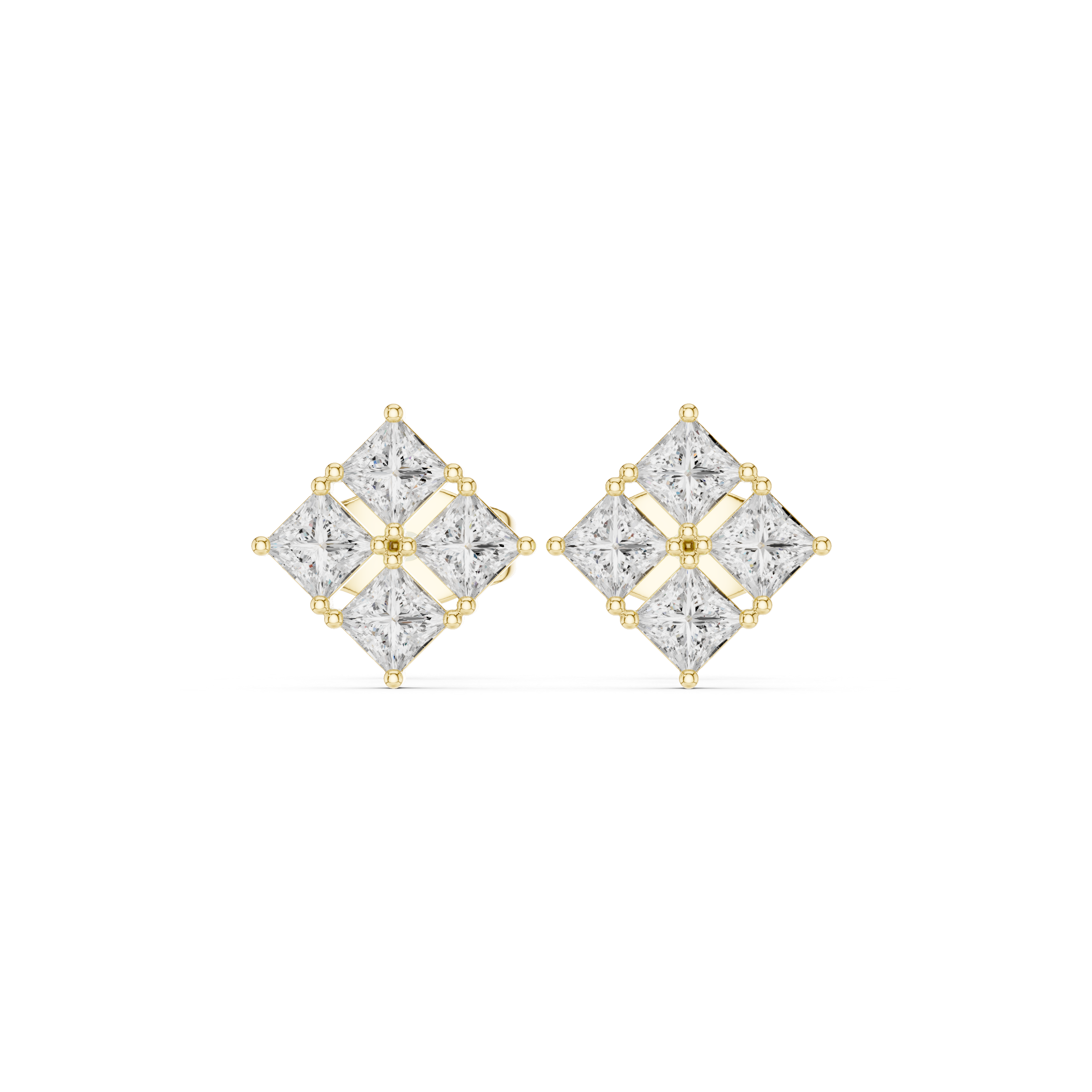 Princess Cut Cluster Diamond Stud Earrings