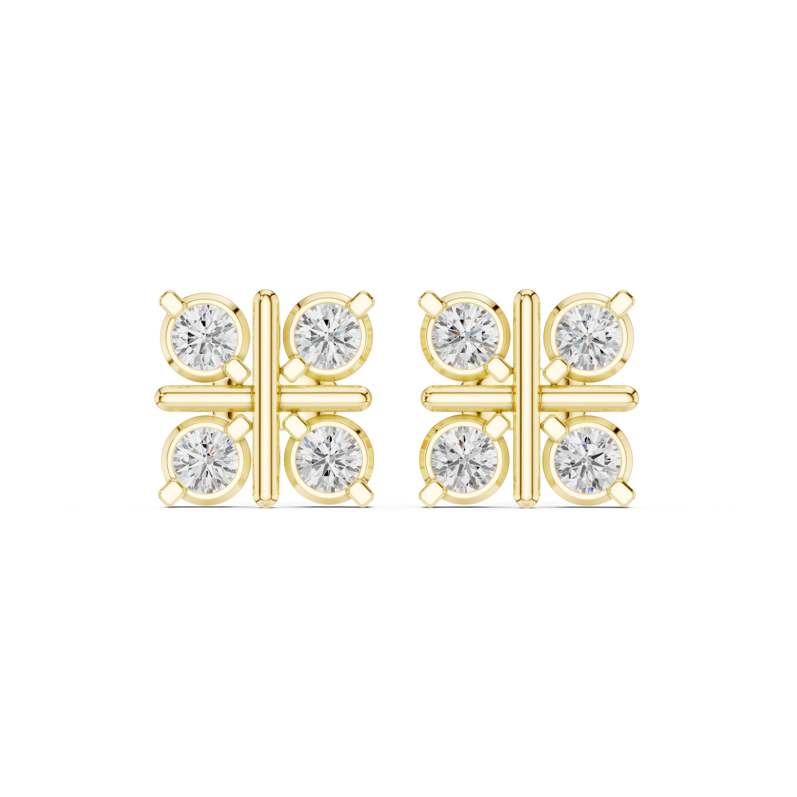 Geometric Four-Stone Diamond Stud Earrings