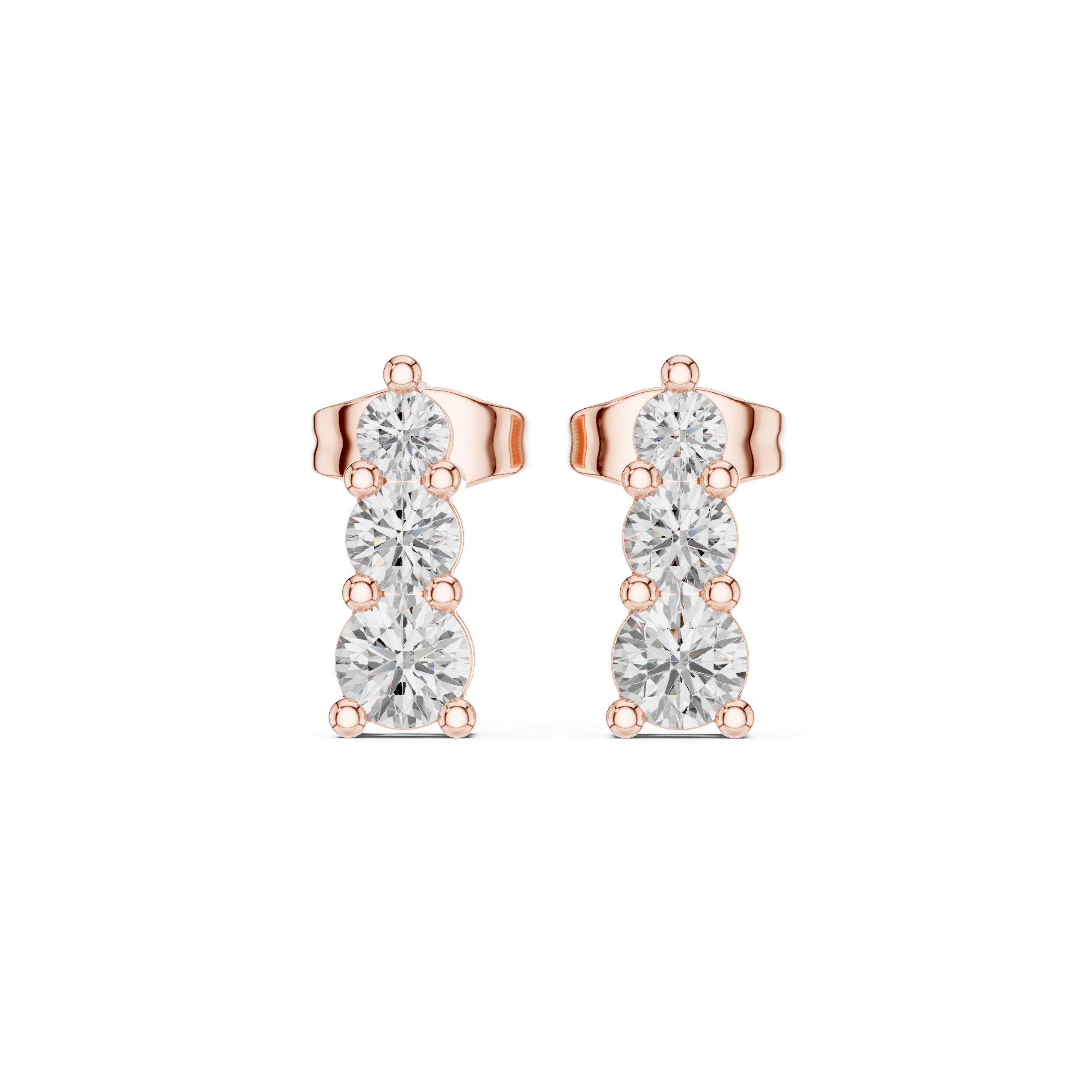 Three-Stone Vertical Diamond Stud Earrings