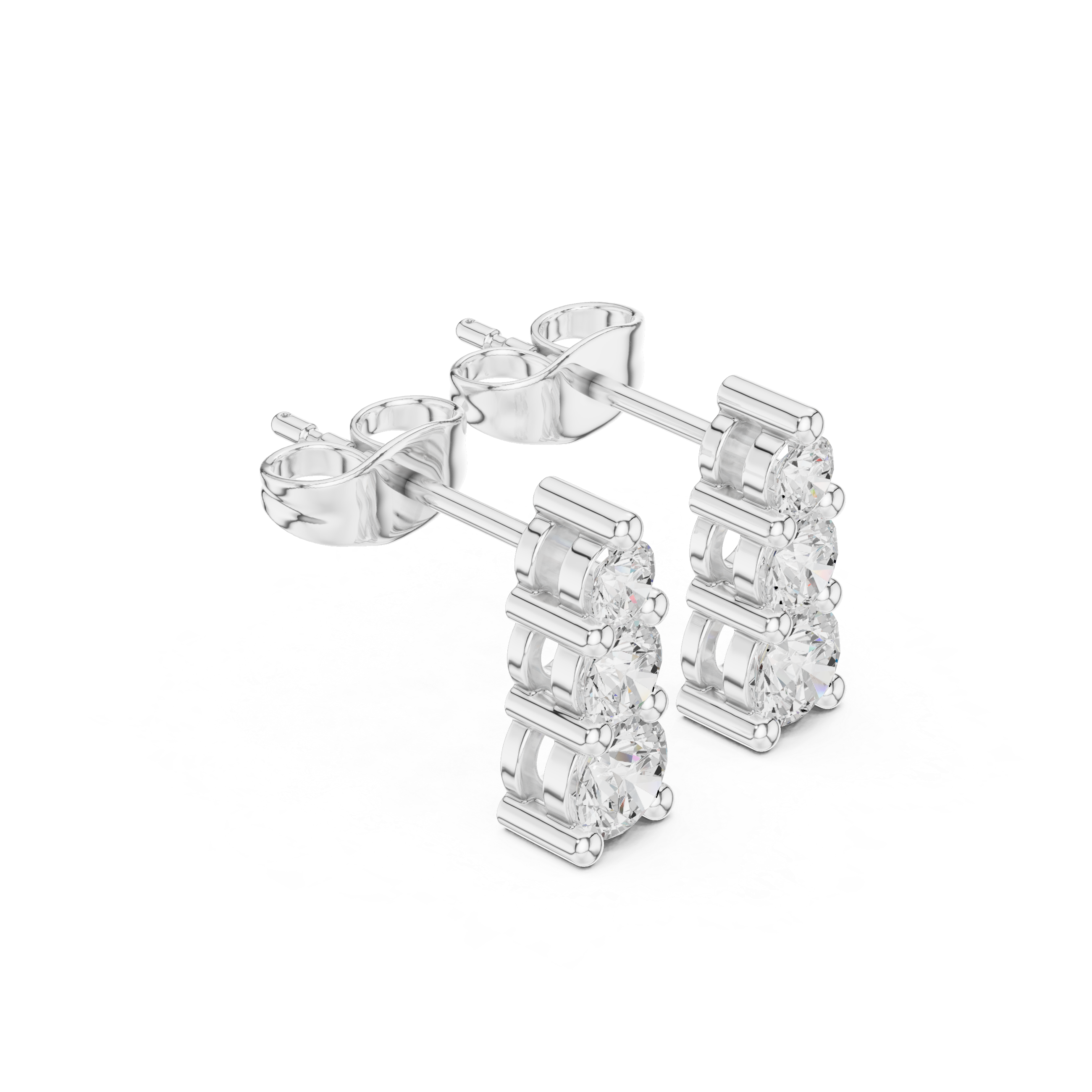 Three-Stone Vertical Diamond Stud Earrings