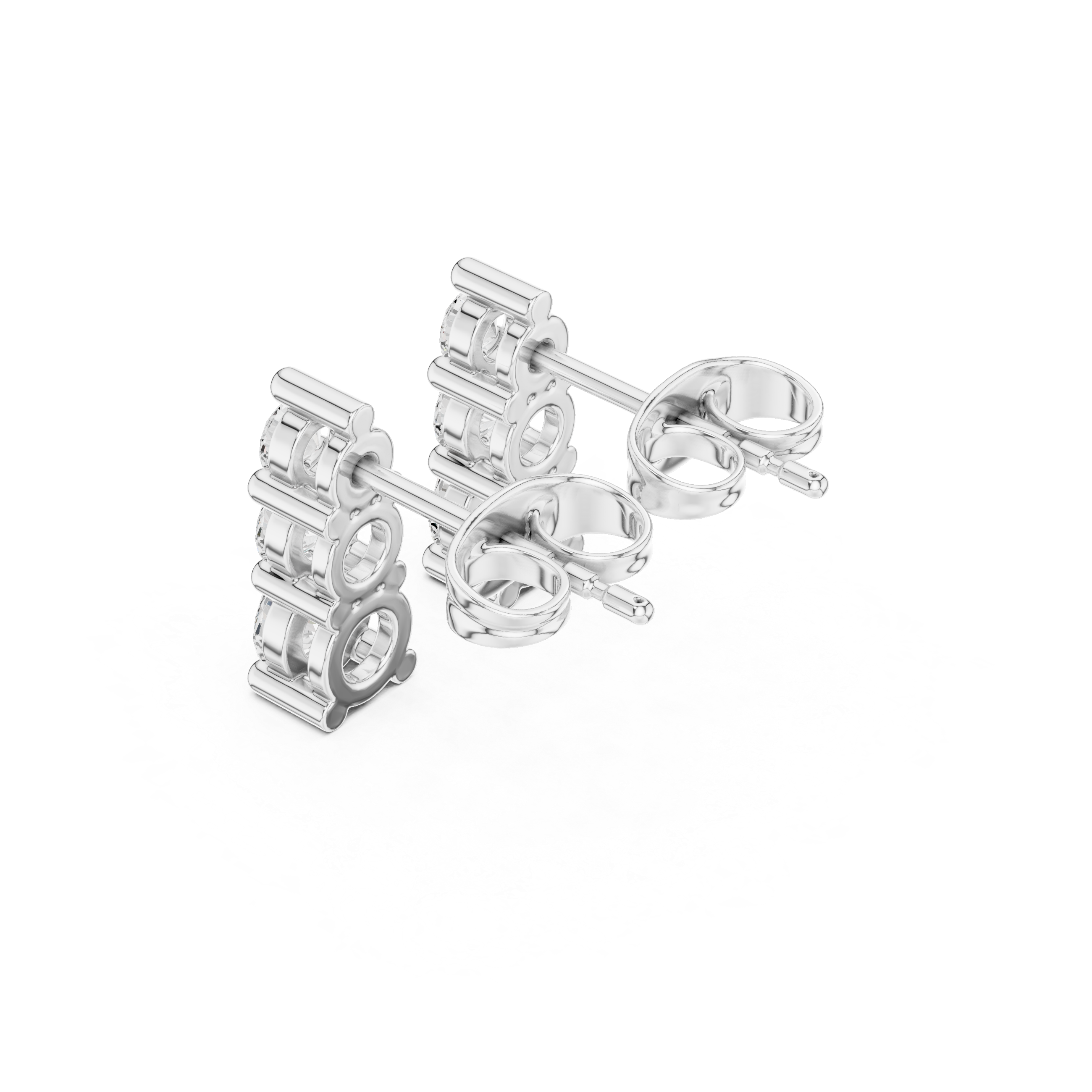 Three-Stone Vertical Diamond Stud Earrings