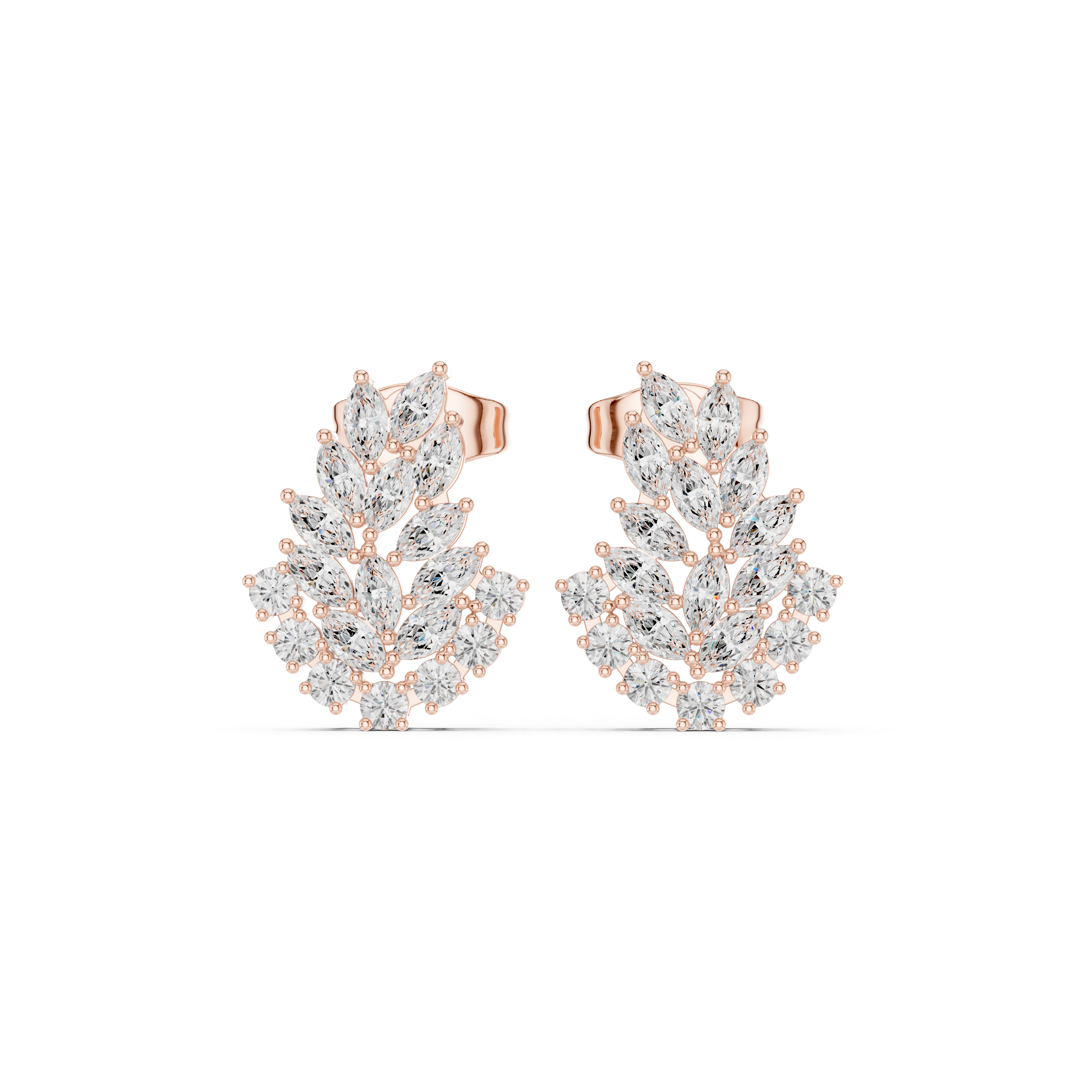 Marquise & Round Diamond Cluster Leaf Earrings
