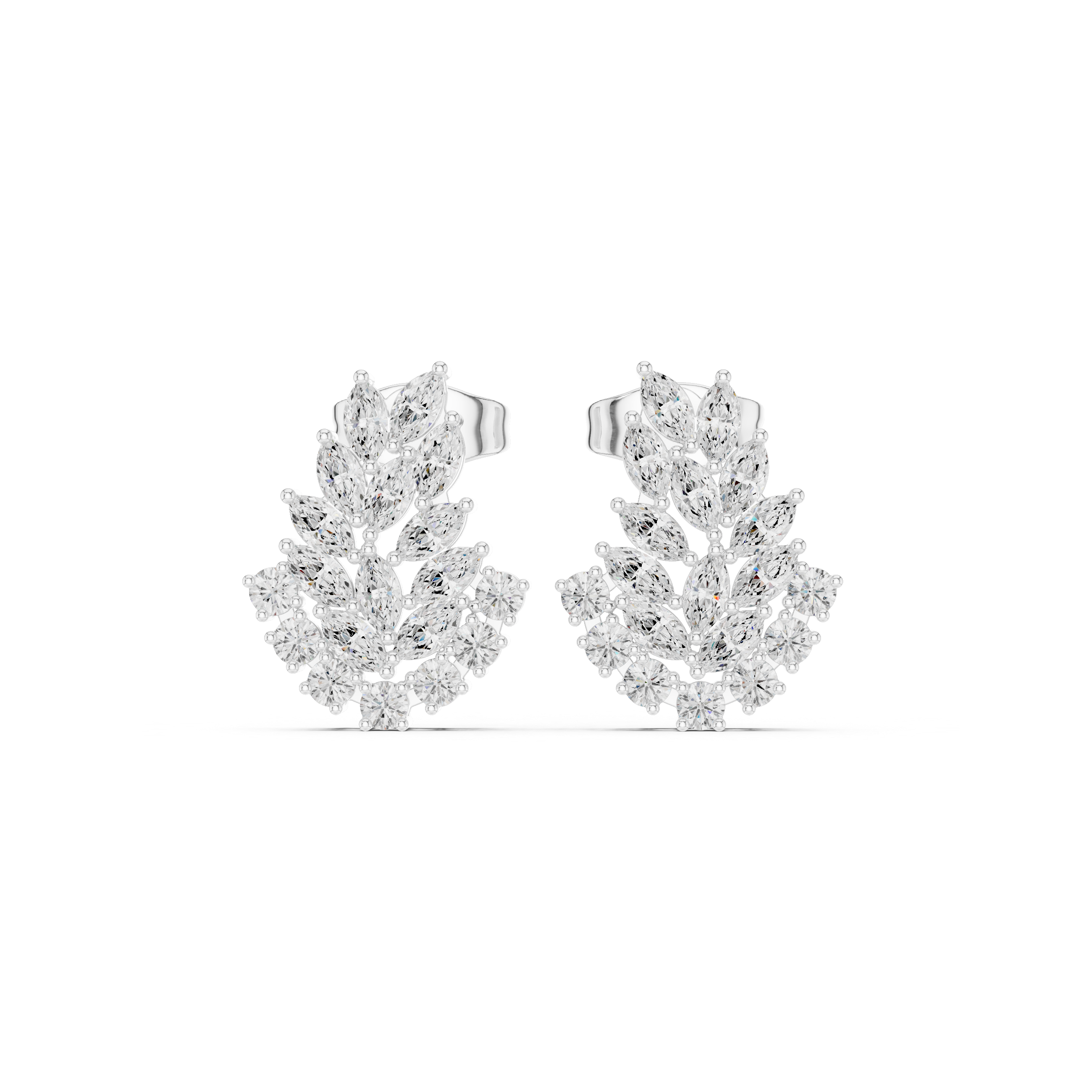 Marquise & Round Diamond Cluster Leaf Earrings
