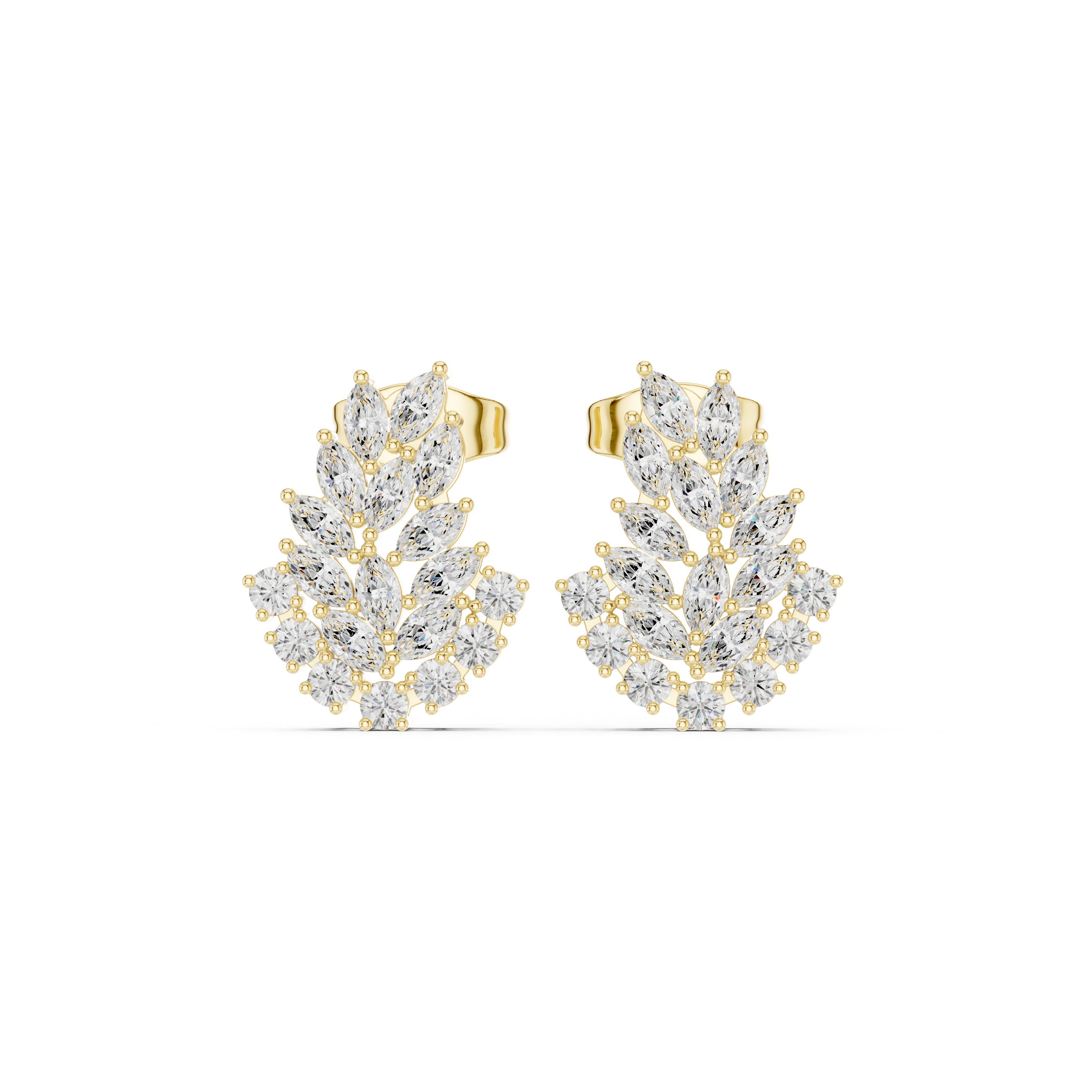 Marquise & Round Diamond Cluster Leaf Earrings