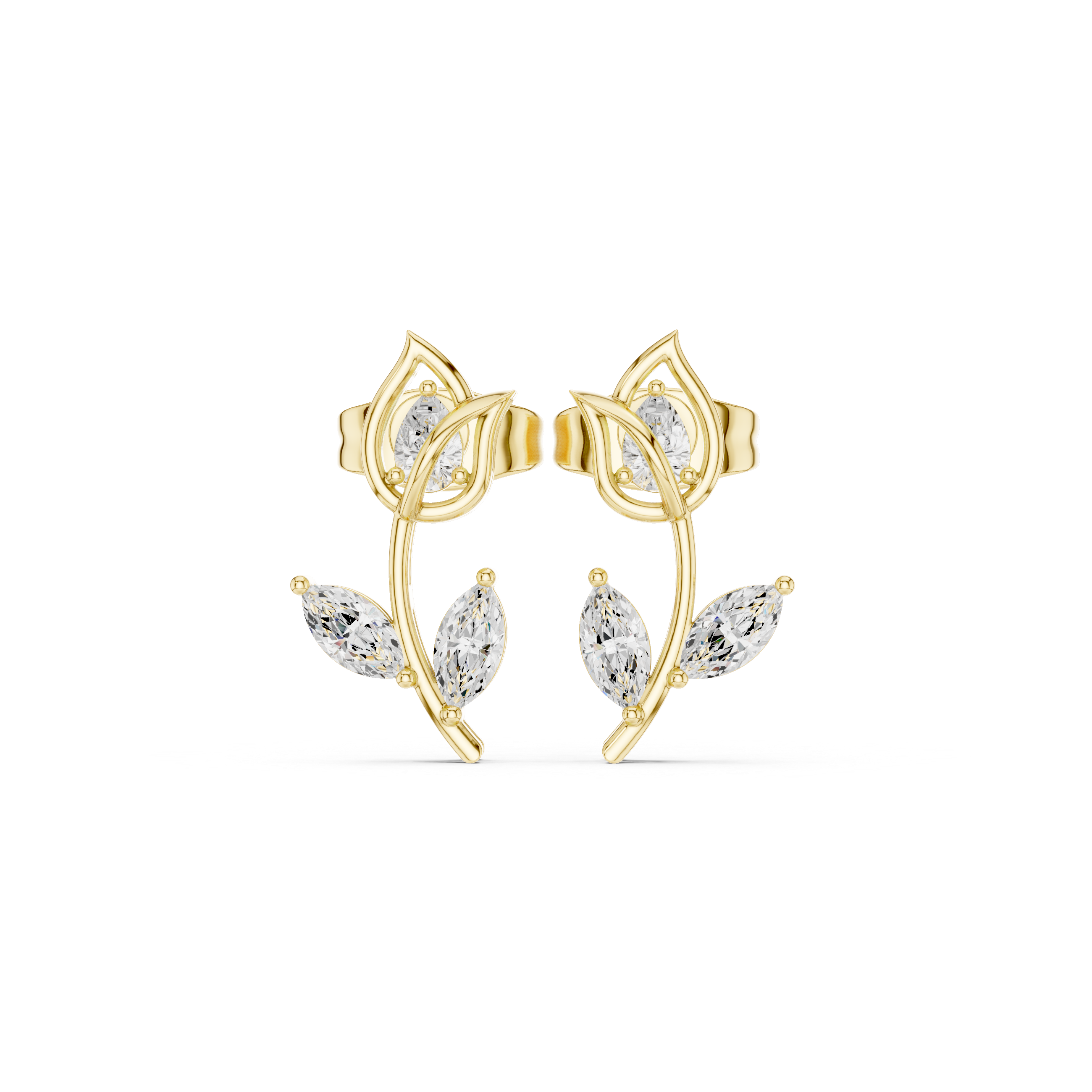 Minimalist Leaf Motif Marquise & Pear Diamond Stud Earrings
