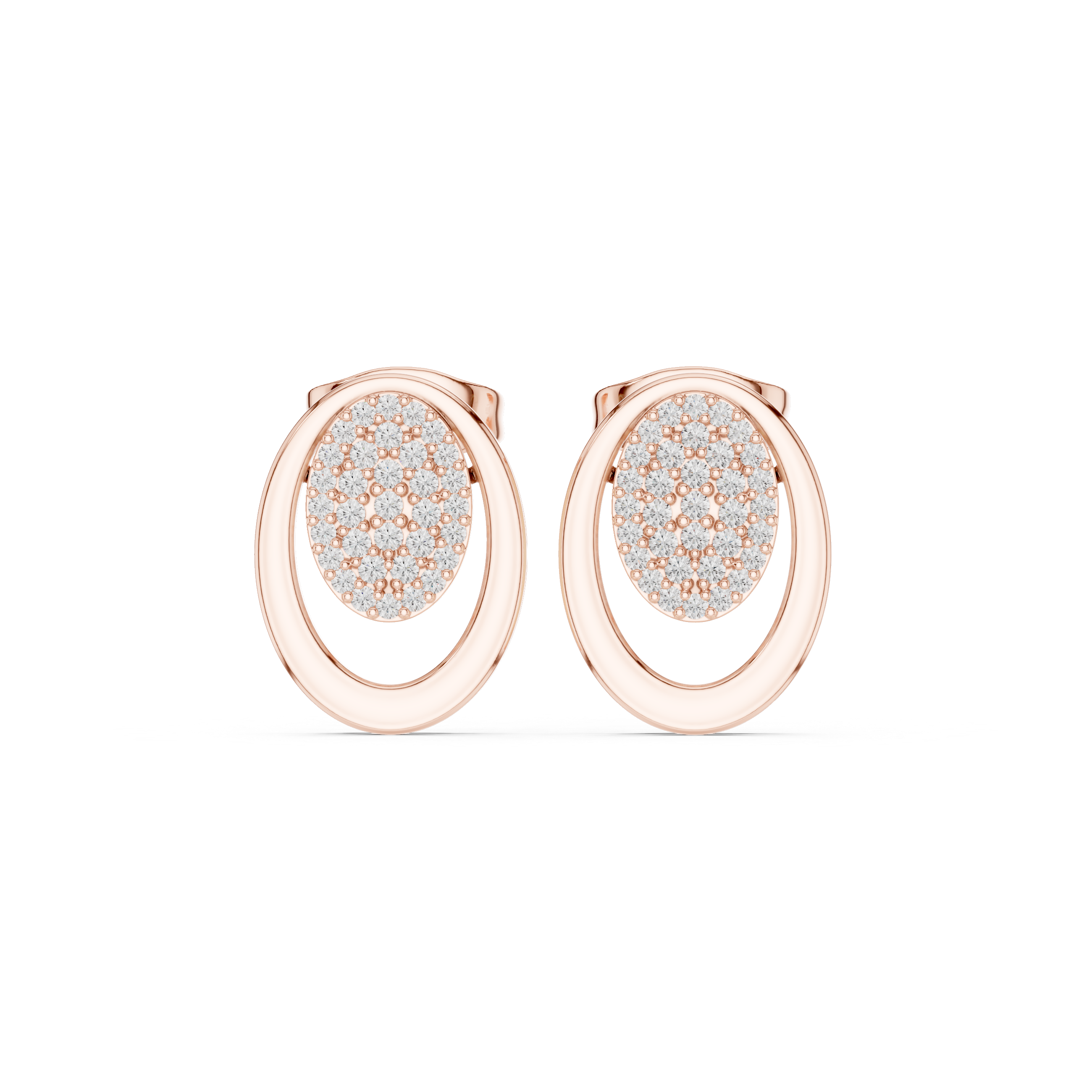 Oval Halo Pavé Diamond Minimal Stud Earrings