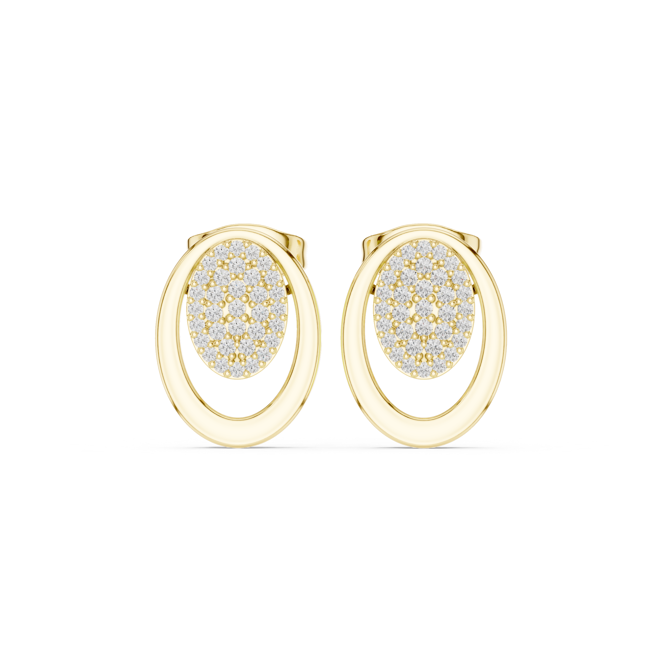 Oval Halo Pavé Diamond Minimal Stud Earrings