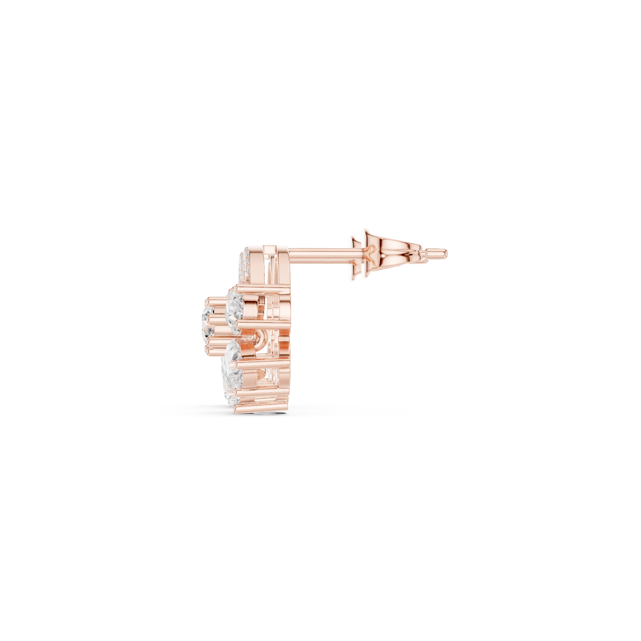 Fan Shape Diamond Cluster Stud Earrings with Double Pavé Arc