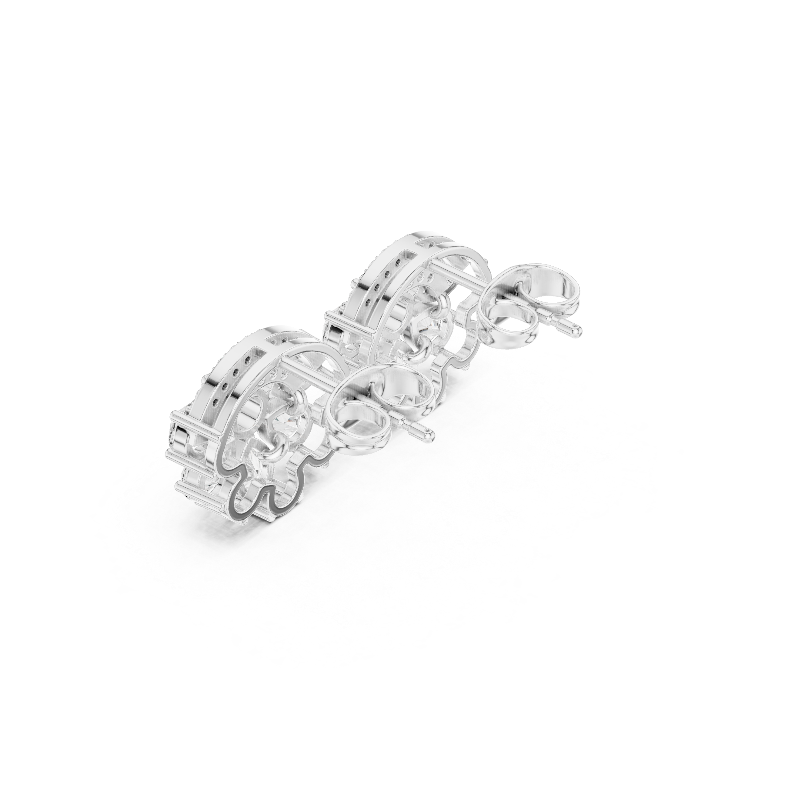 Fan Shape Diamond Cluster Stud Earrings with Double Pavé Arc