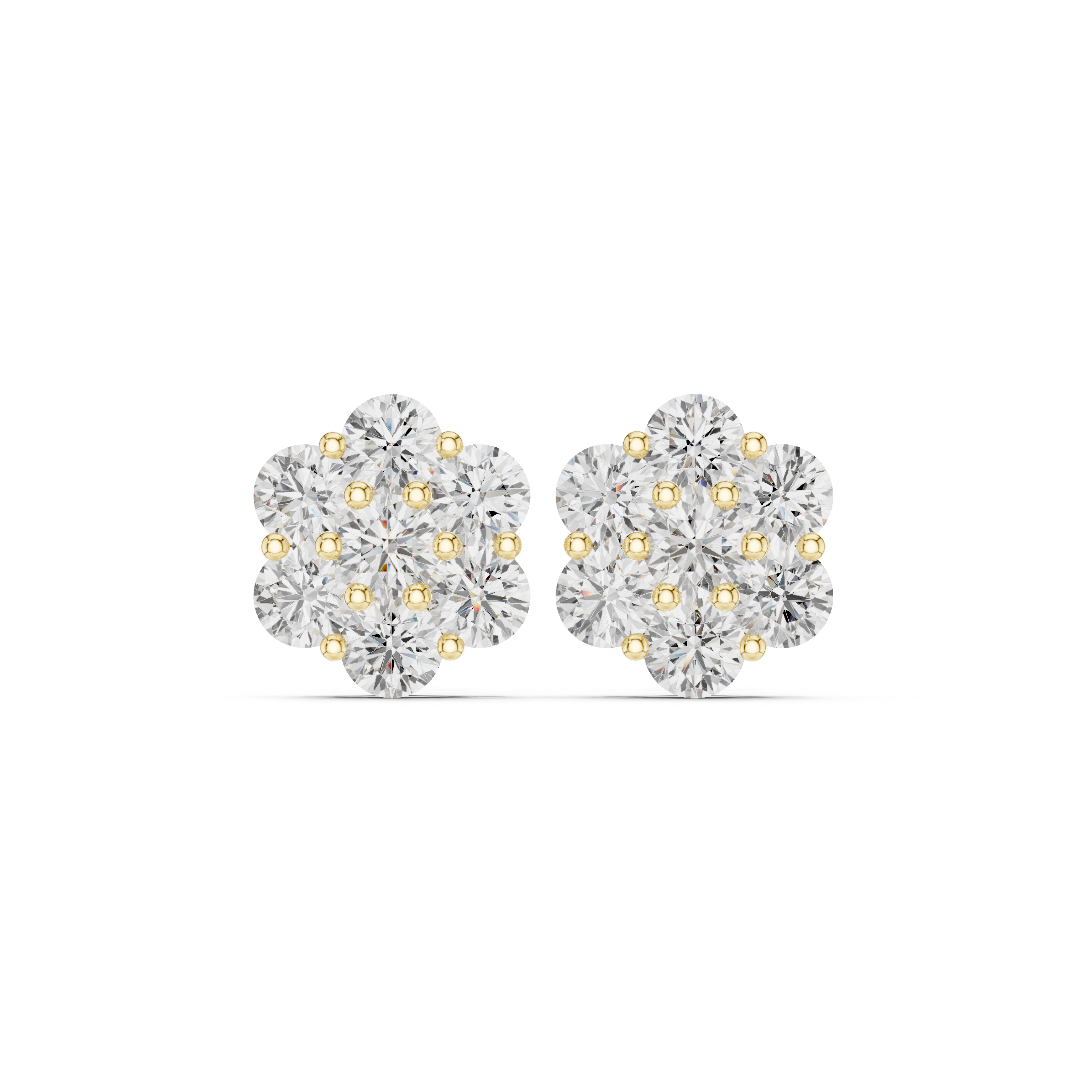 Classic Round Diamond Cluster Flower Stud Earrings