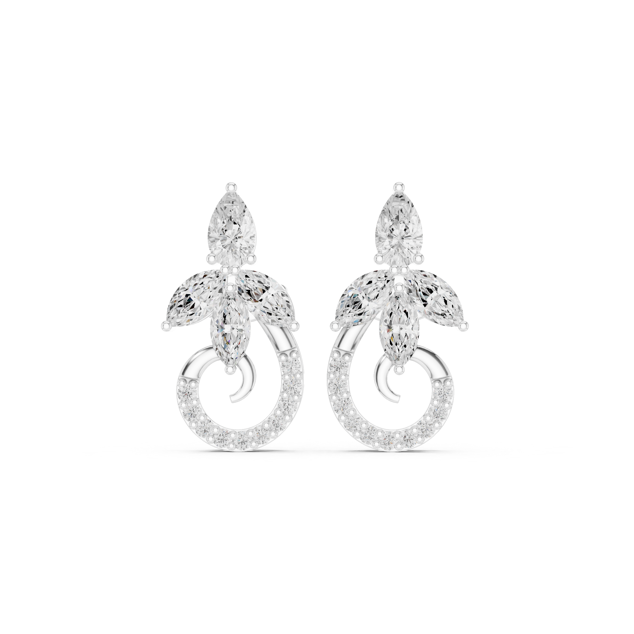 Floral Marquise Diamond Drop Earrings with Spiral Pavé Detail