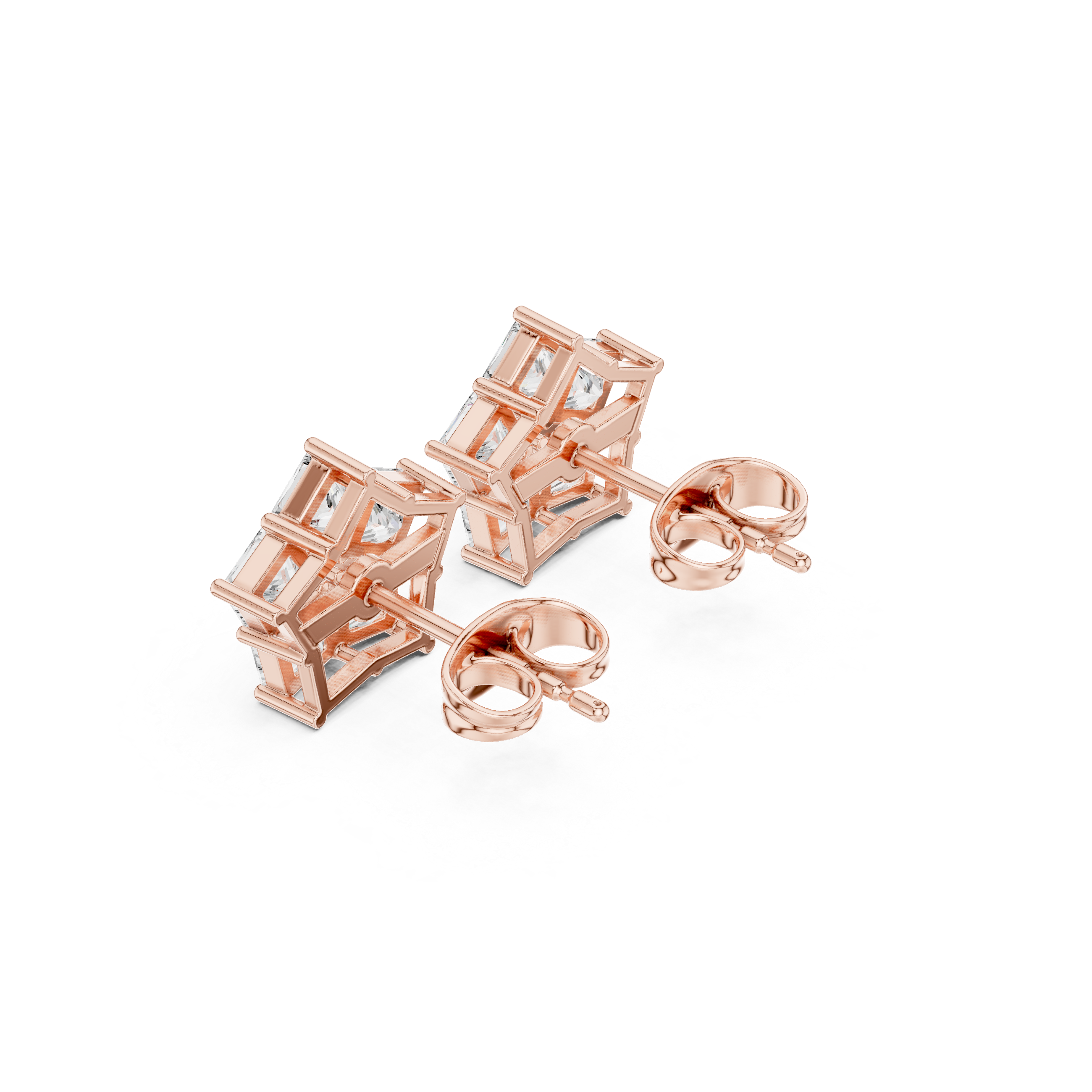 Pentagon Princess Cut Diamond Cluster Earrings