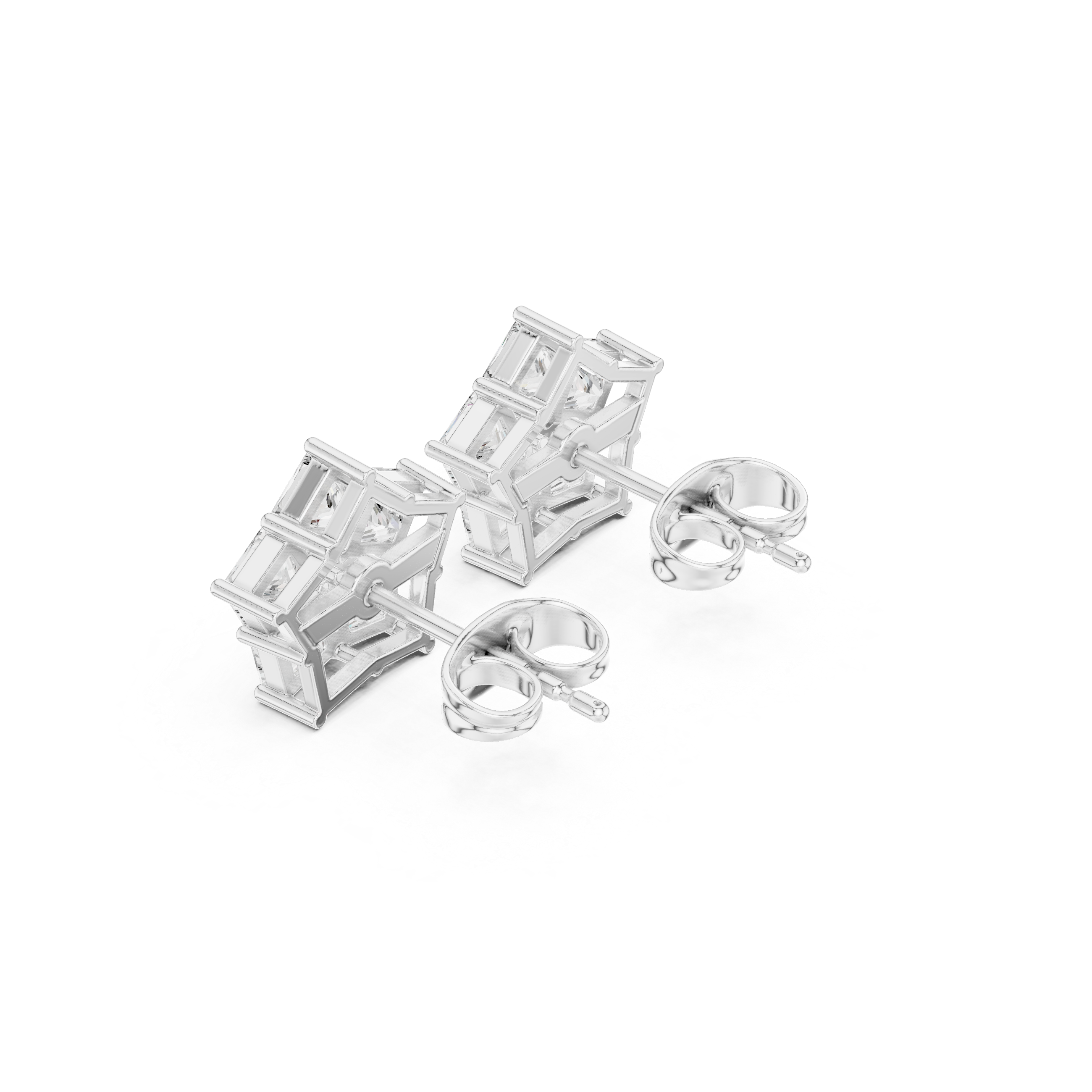 Pentagon Princess Cut Diamond Cluster Earrings