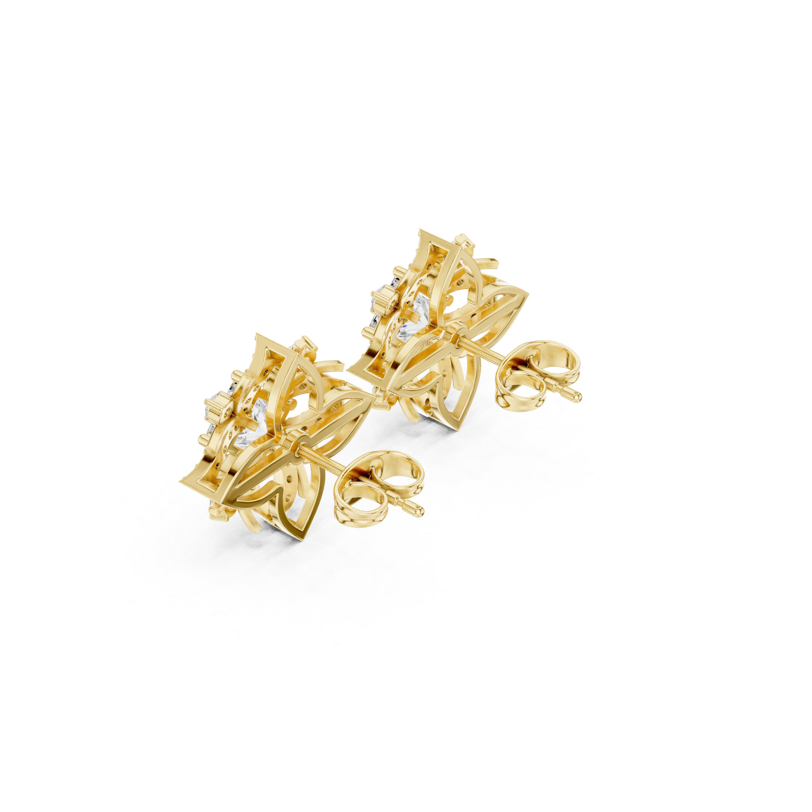 Floral Geometric Diamond Earrings with Princess Cut Center