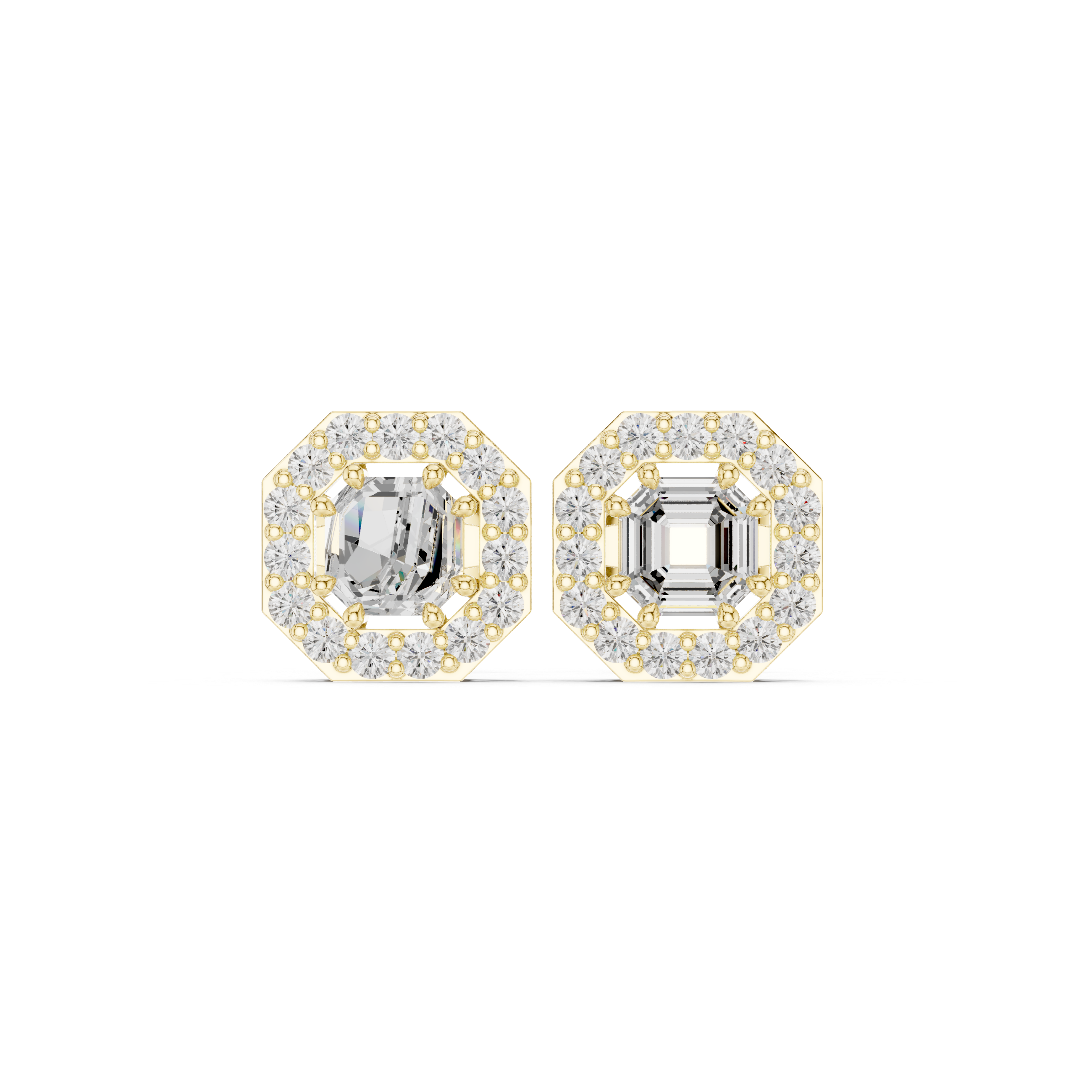 Octagon Halo Stud Earrings with Emerald Cut Center Stone