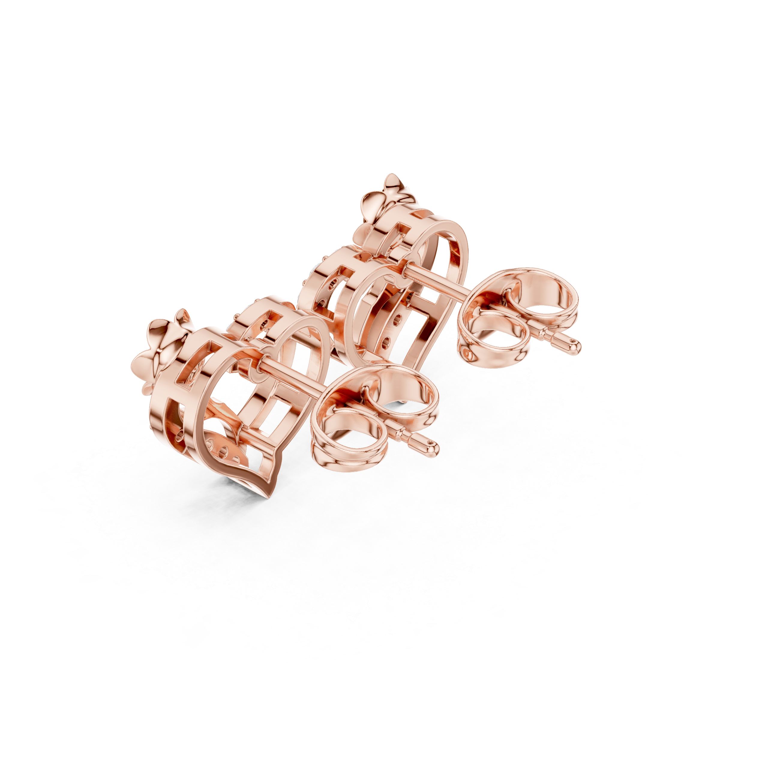 Heart-Shaped Diamond Earrings with 3D Rose Detail