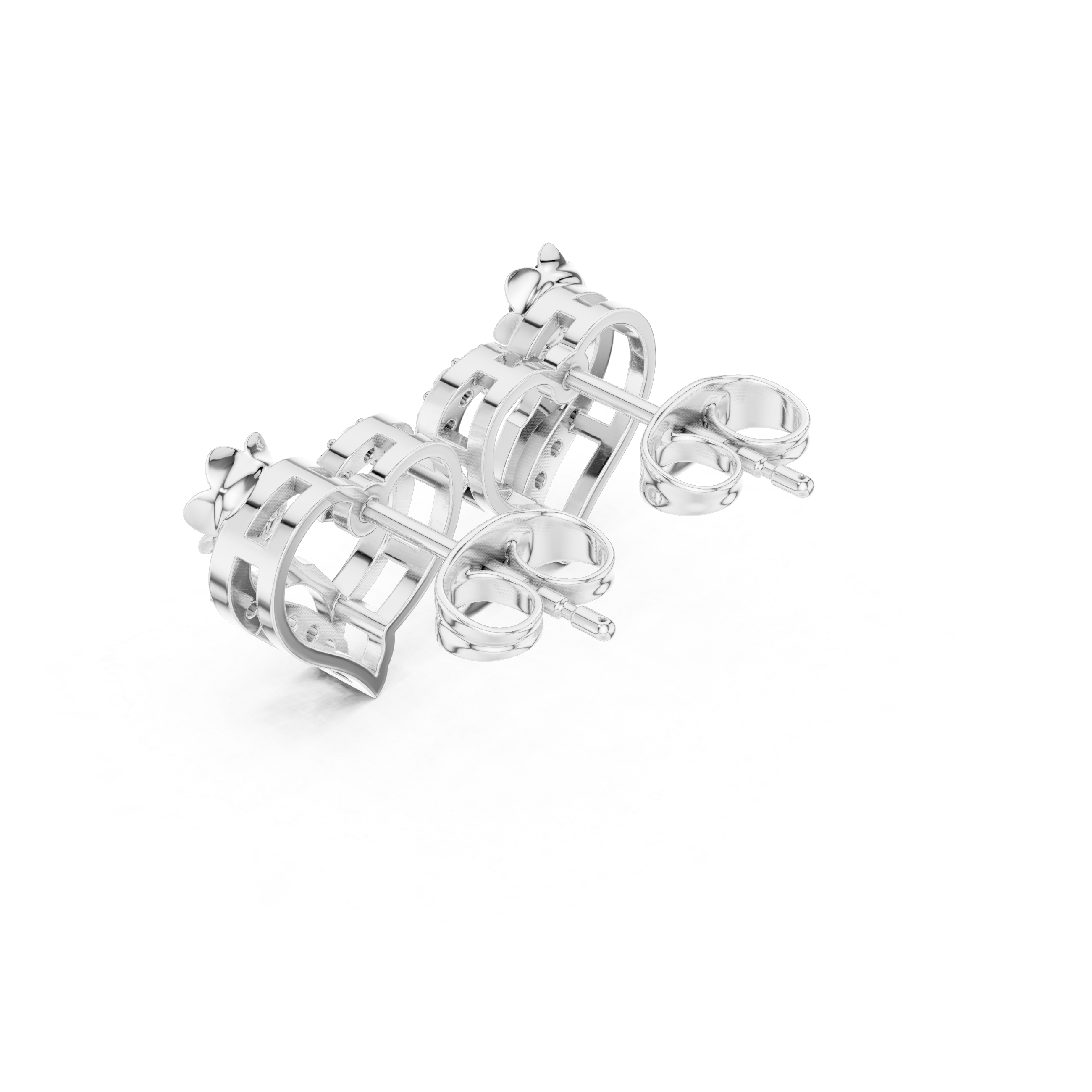 Heart-Shaped Diamond Earrings with 3D Rose Detail