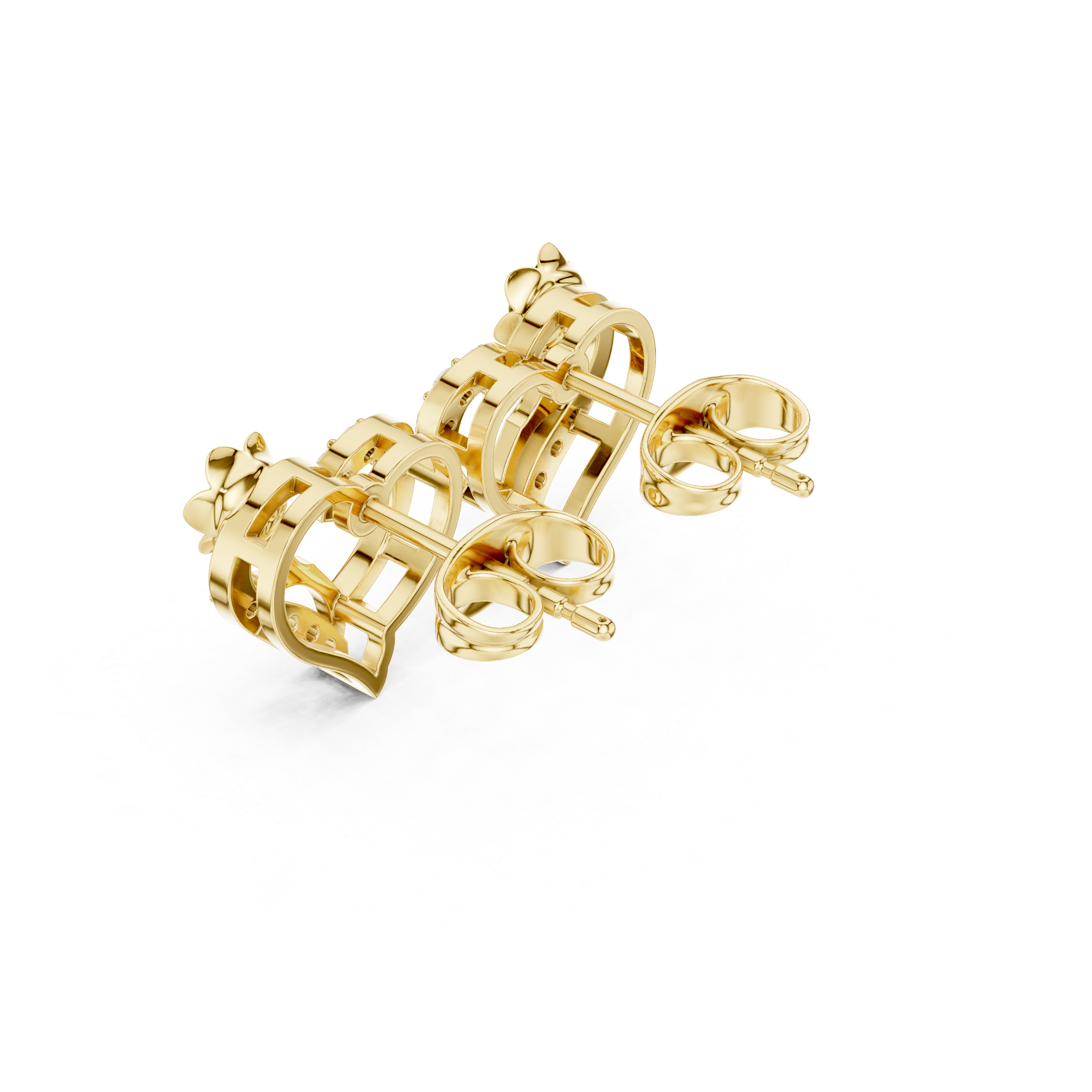 Heart-Shaped Diamond Earrings with 3D Rose Detail