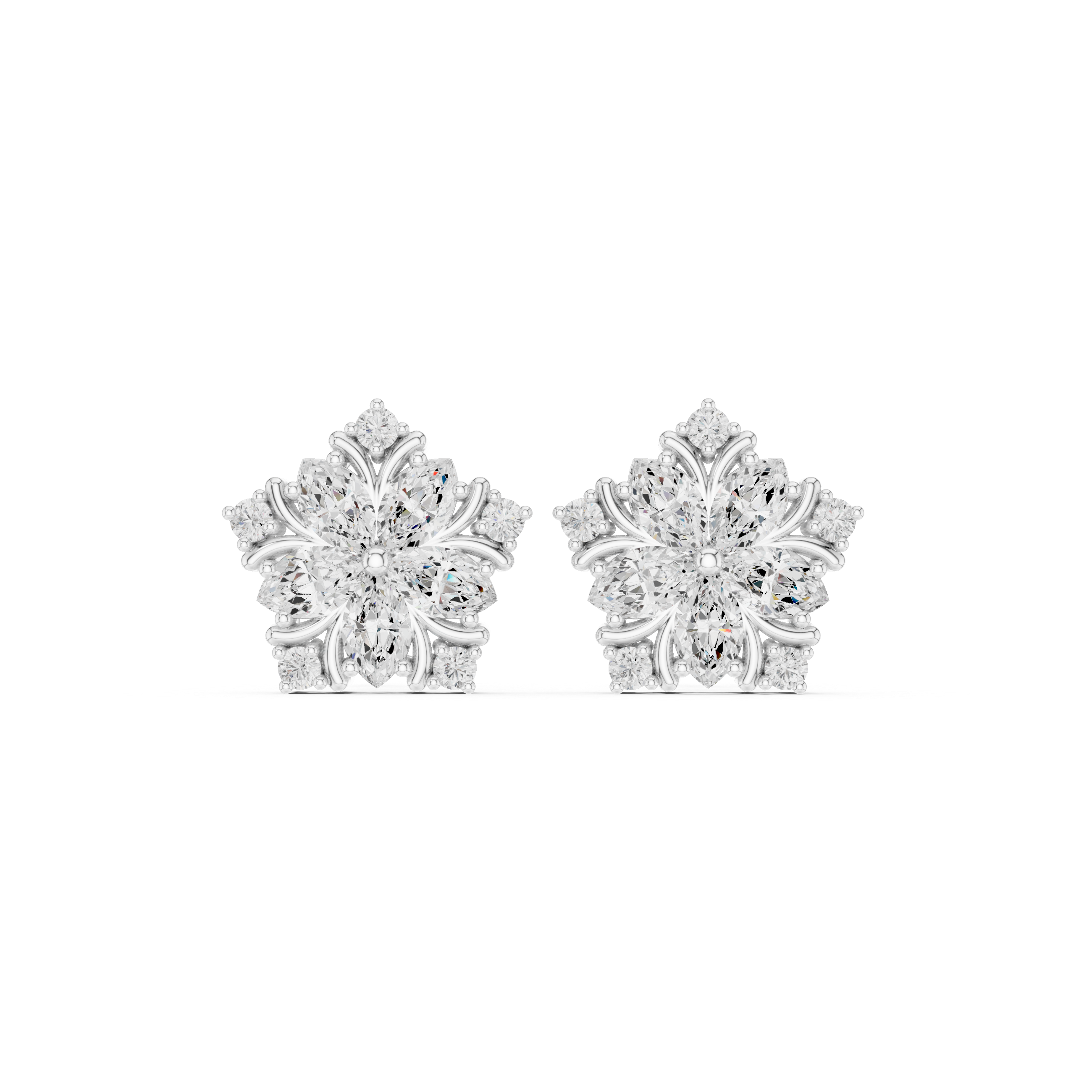 Marquise Cut Floral Diamond Cluster Stud Earrings