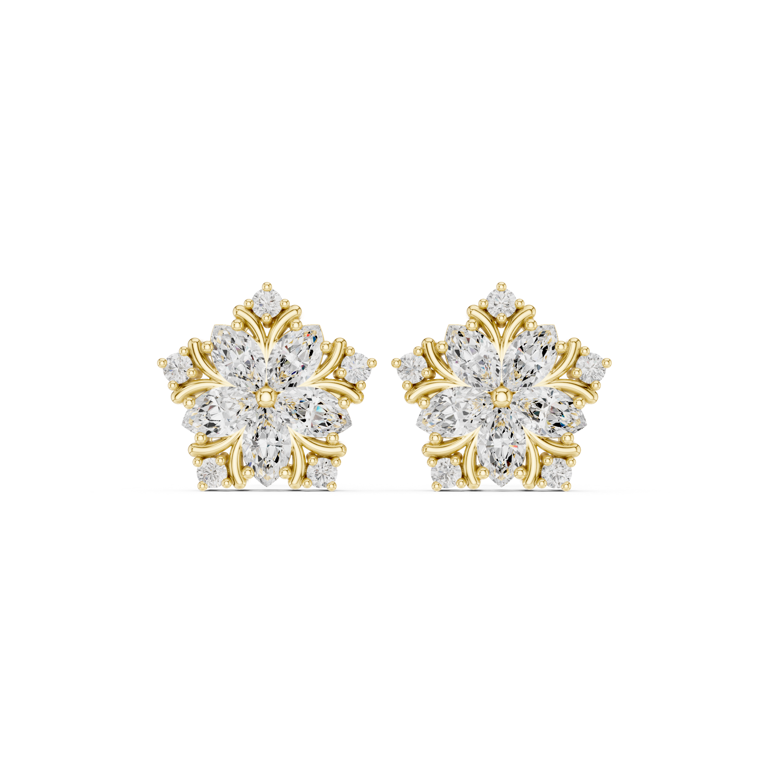 Marquise Cut Floral Diamond Cluster Stud Earrings