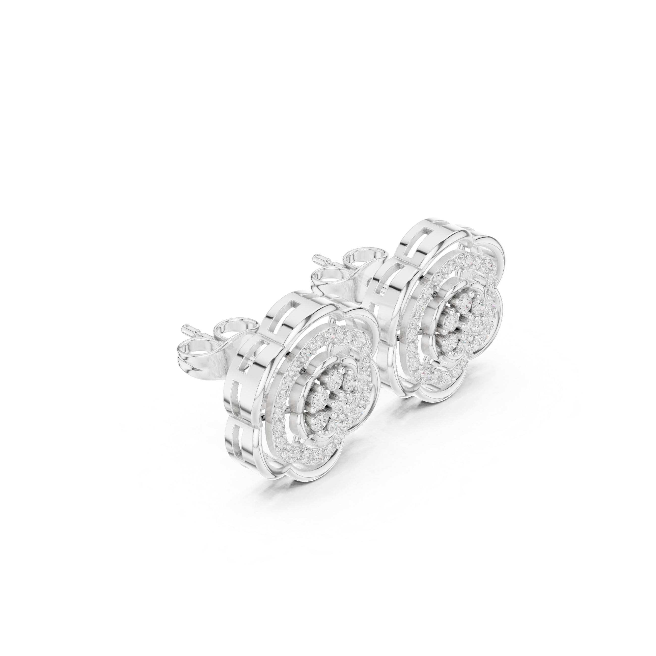 Vintage Floral Halo Diamond Cluster Stud Earrings