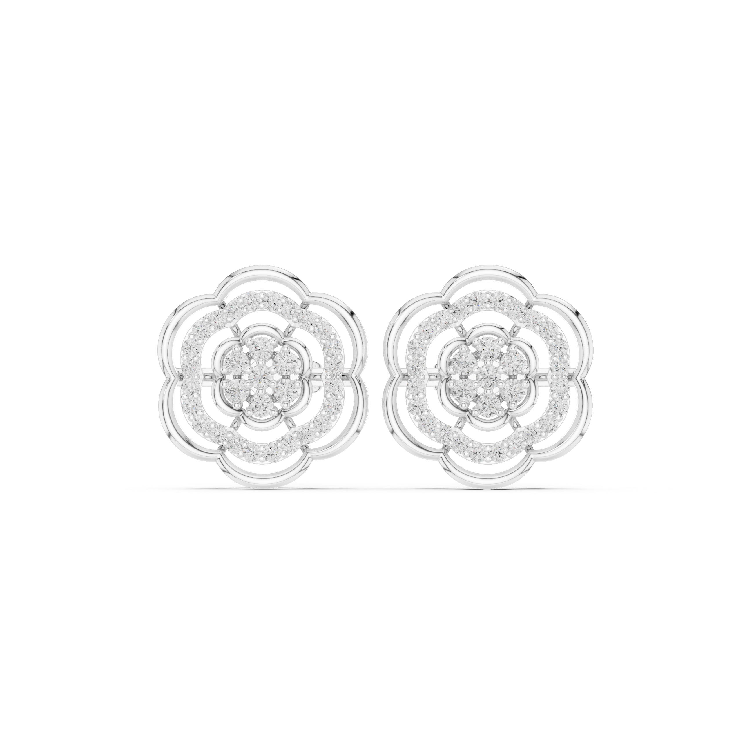 Vintage Floral Halo Diamond Cluster Stud Earrings